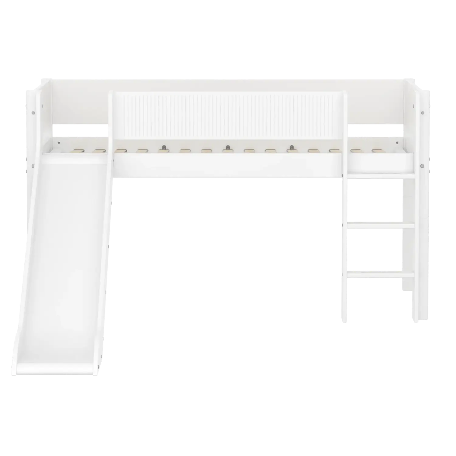 High Bed 120 cm with Slide, Ladder and Safety Rail, 90x200 cm, White - Image 2