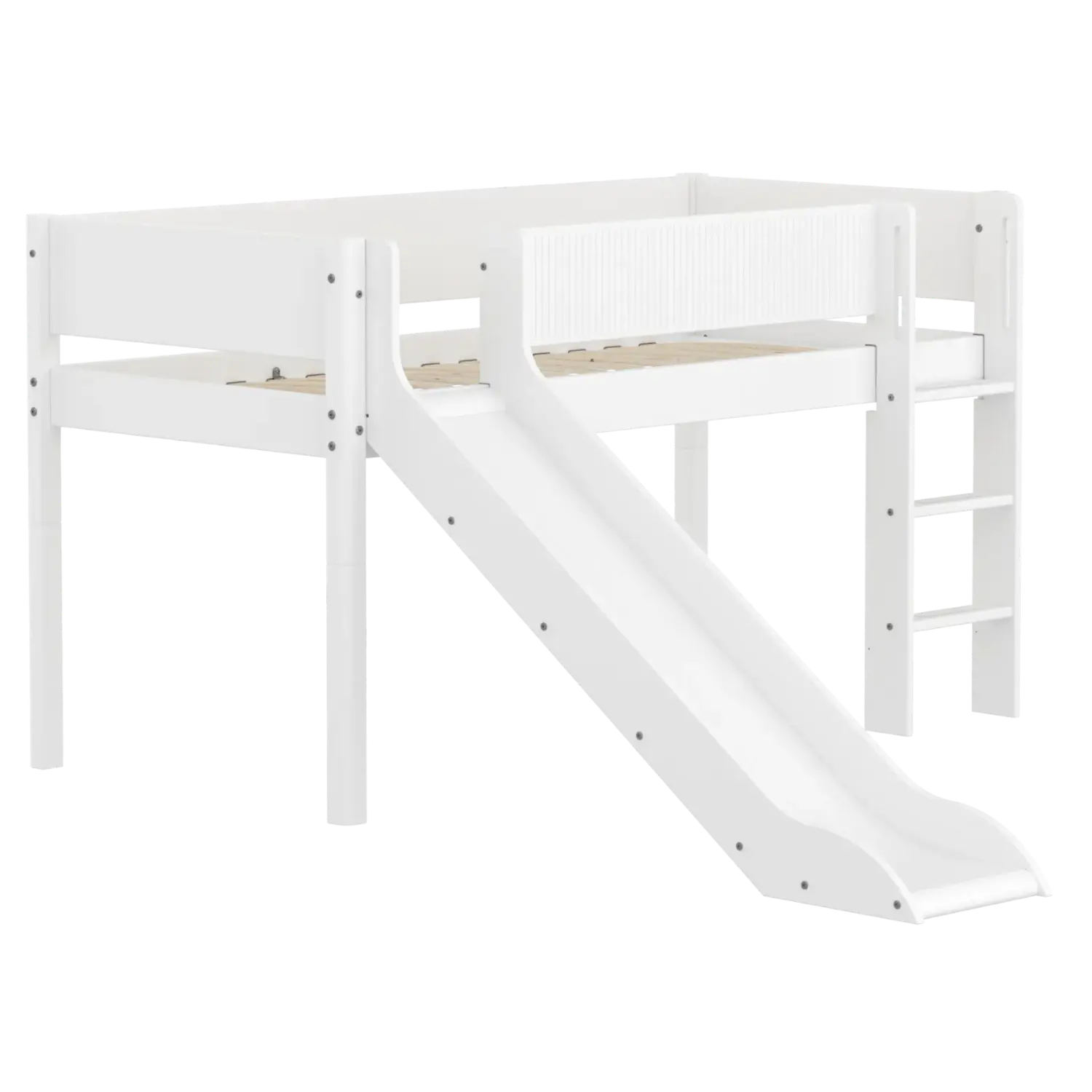 High Bed 120 cm with Slide, Ladder and Safety Rail, 90x200 cm, White - Image 3