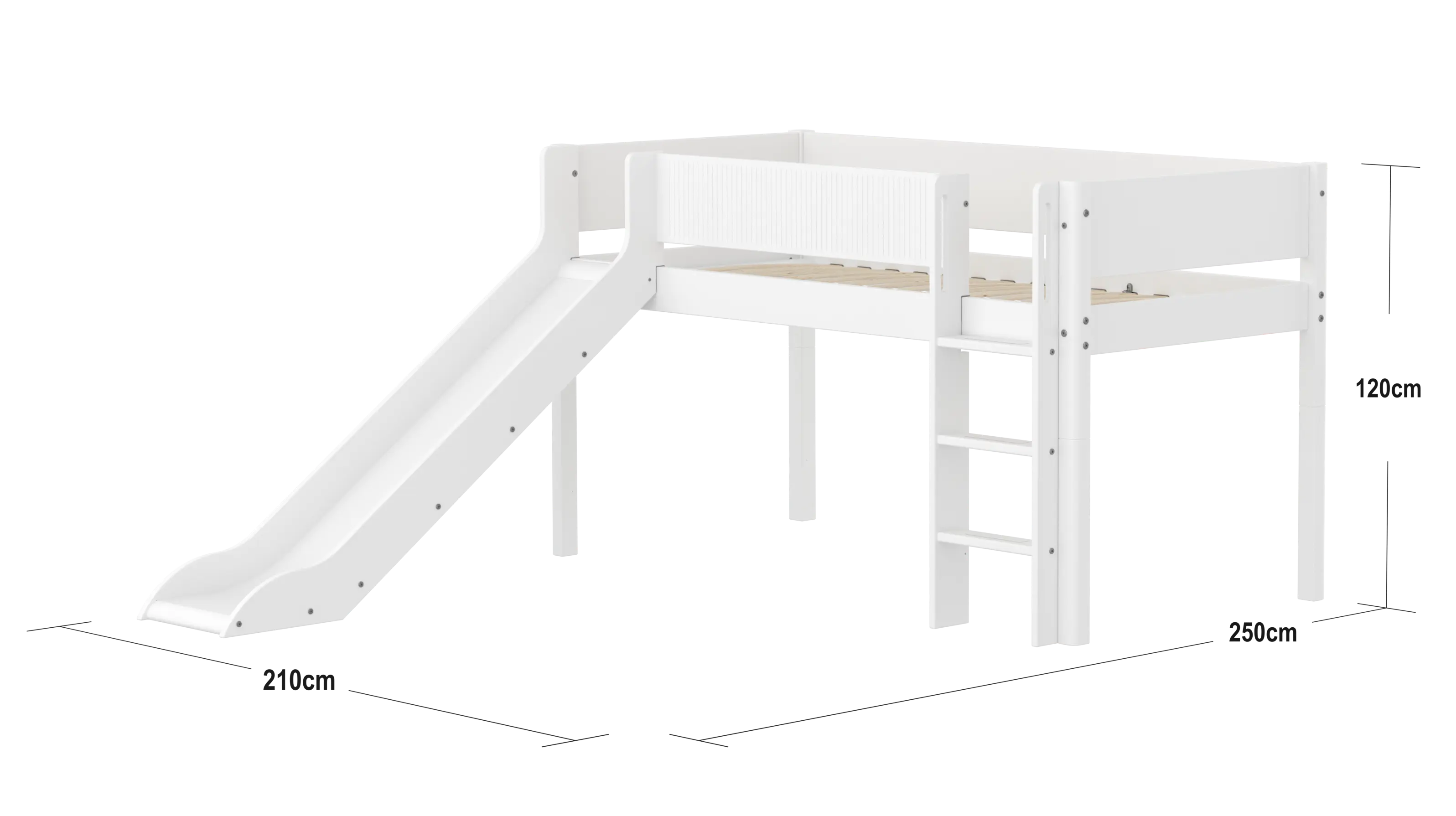High Bed 120 cm with Slide, Ladder and Safety Rail, 90x200 cm, White - Image 4
