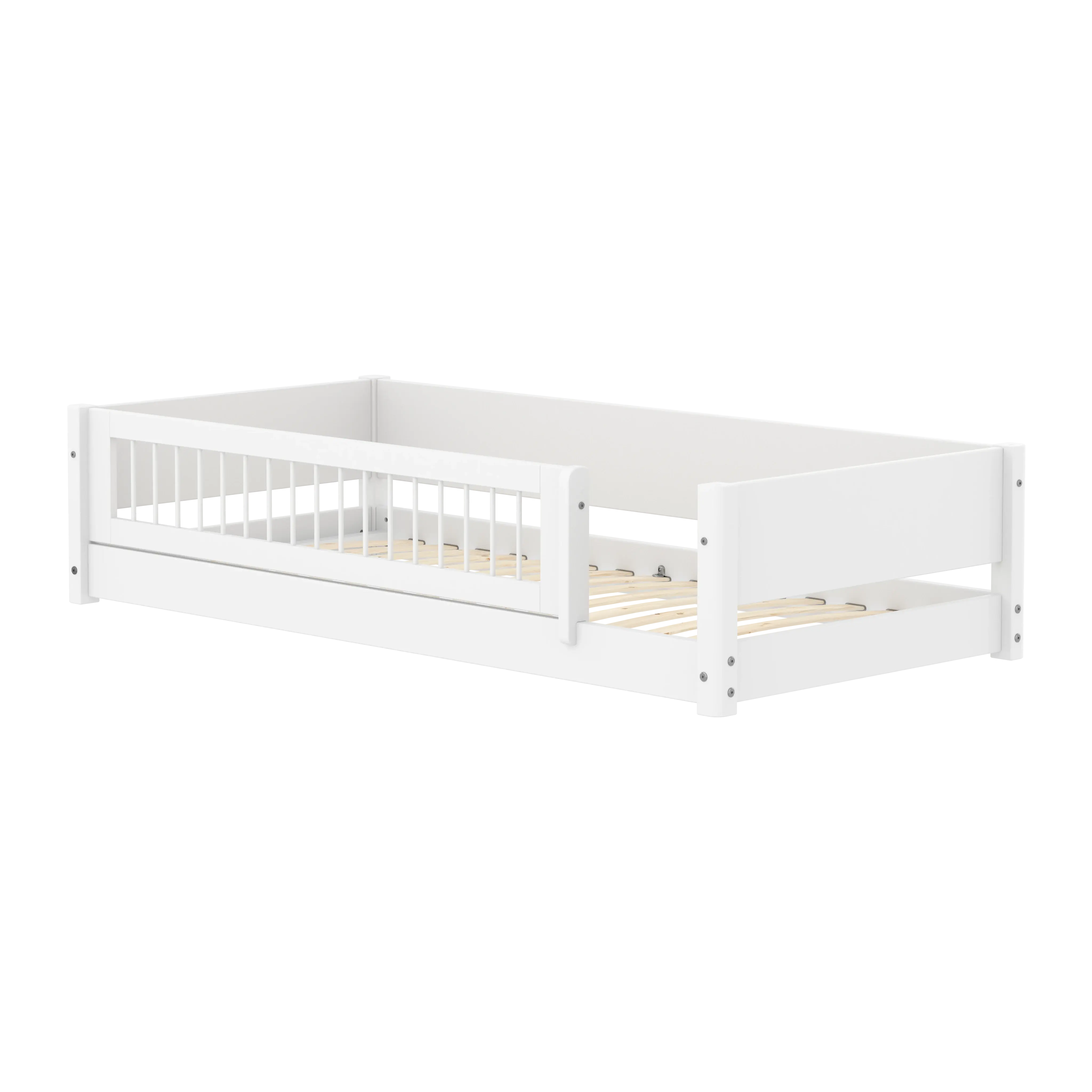 Montessori Bed with Crossbar Safety Rail, 90x200 cm, White