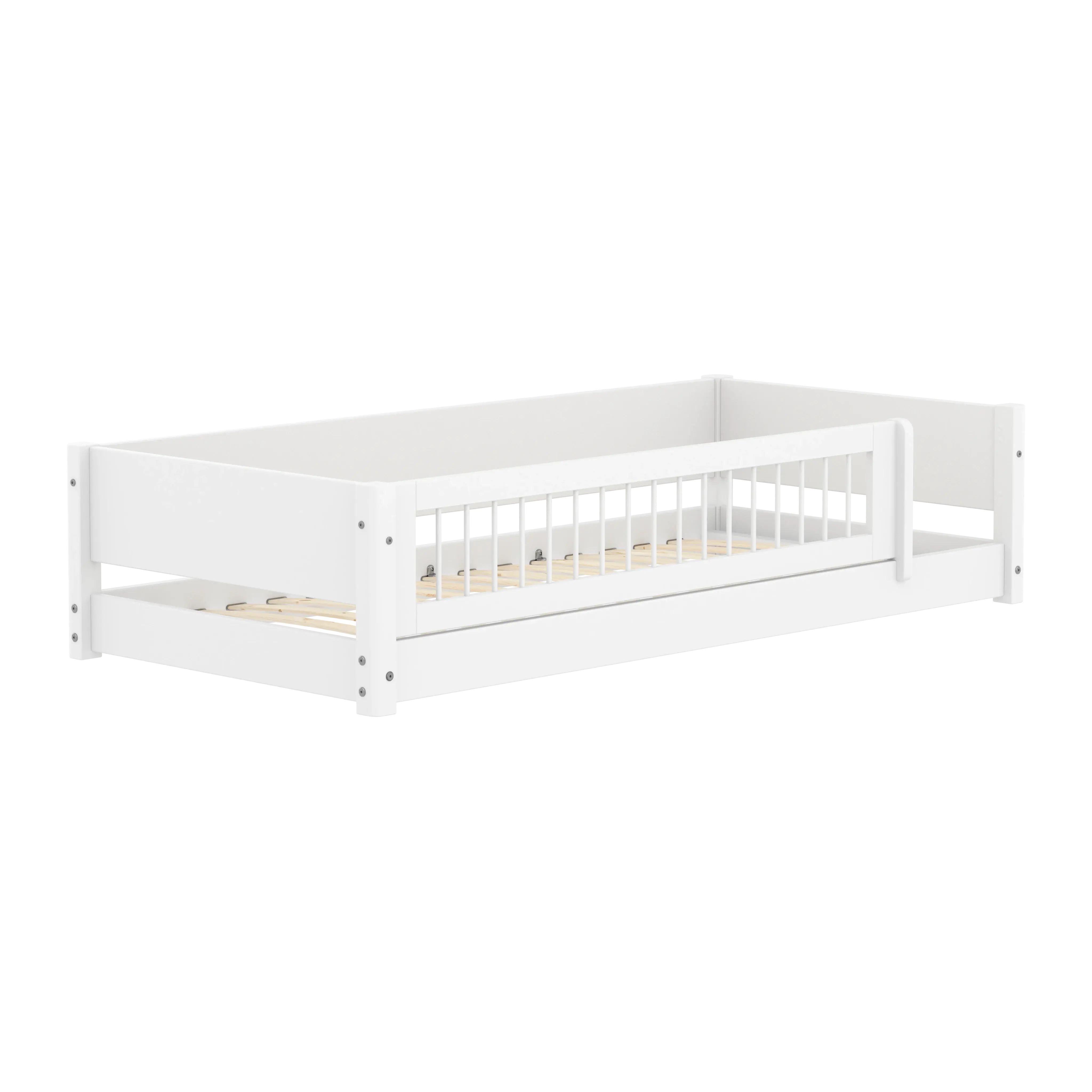 Montessori Bed with Crossbar Safety Rail, 90x200 cm, White - Image 3