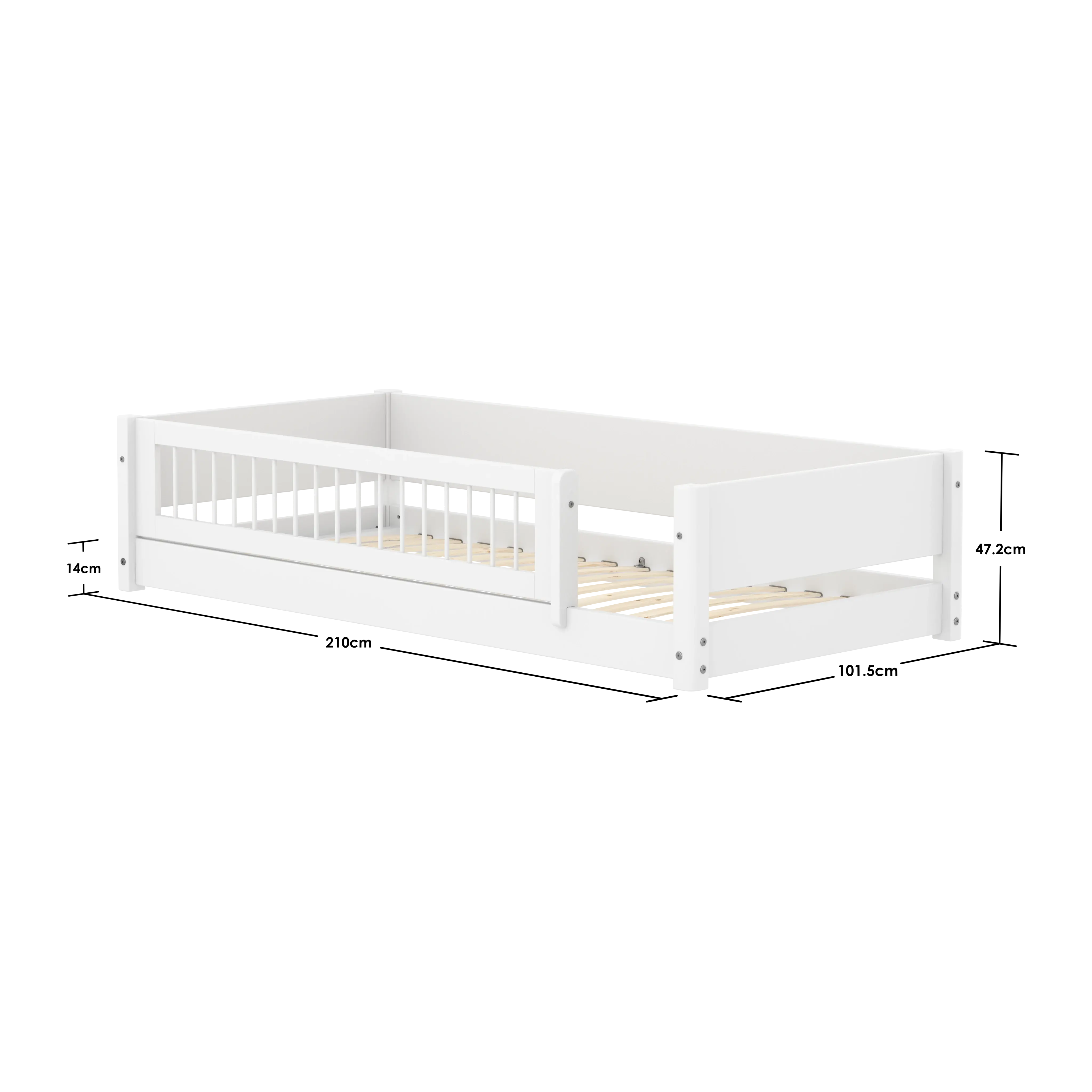 Montessori Bed with Crossbar Safety Rail, 90x200 cm, White - Image 4