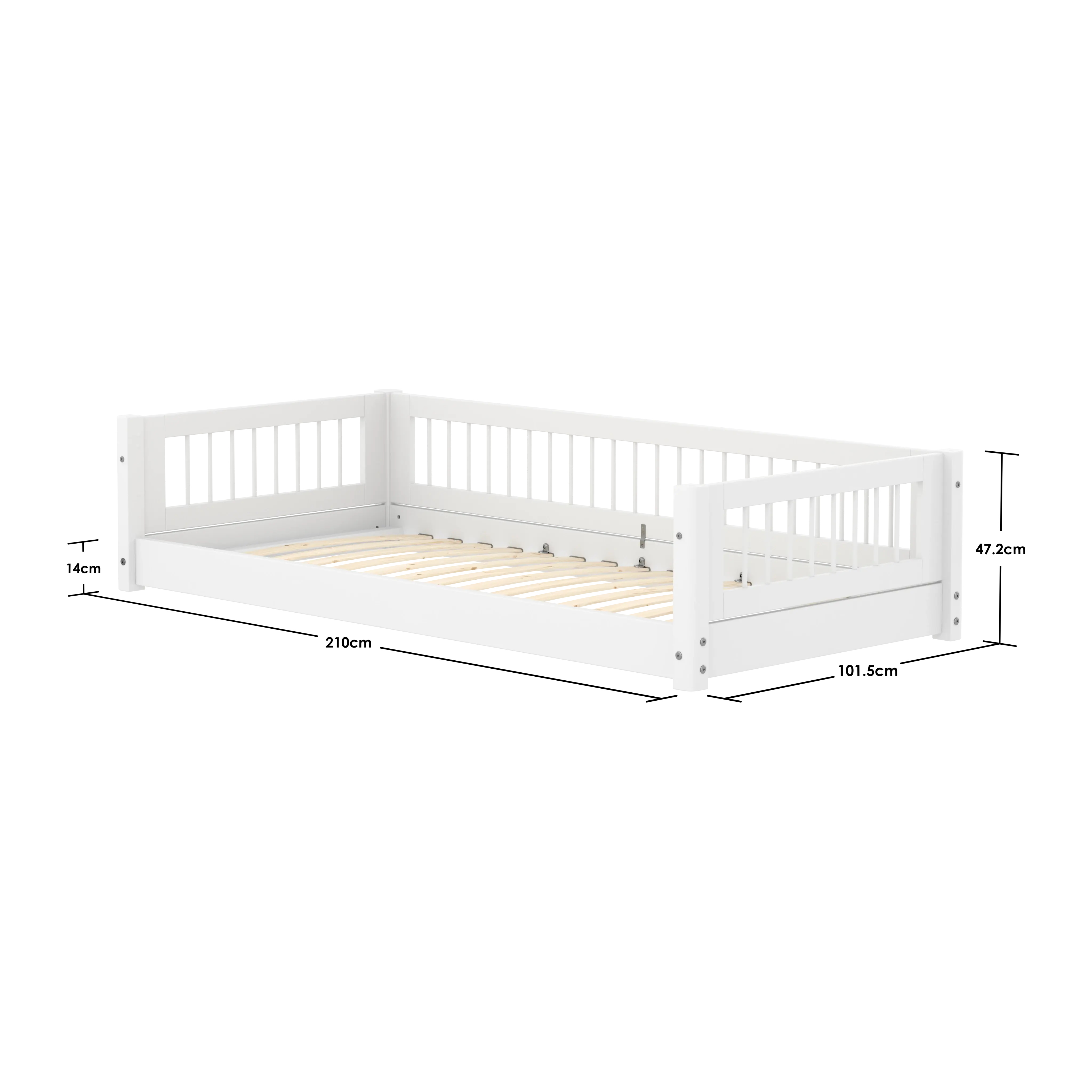 Montessori Bed with Crossbars, 90x200 cm, White - Image 4