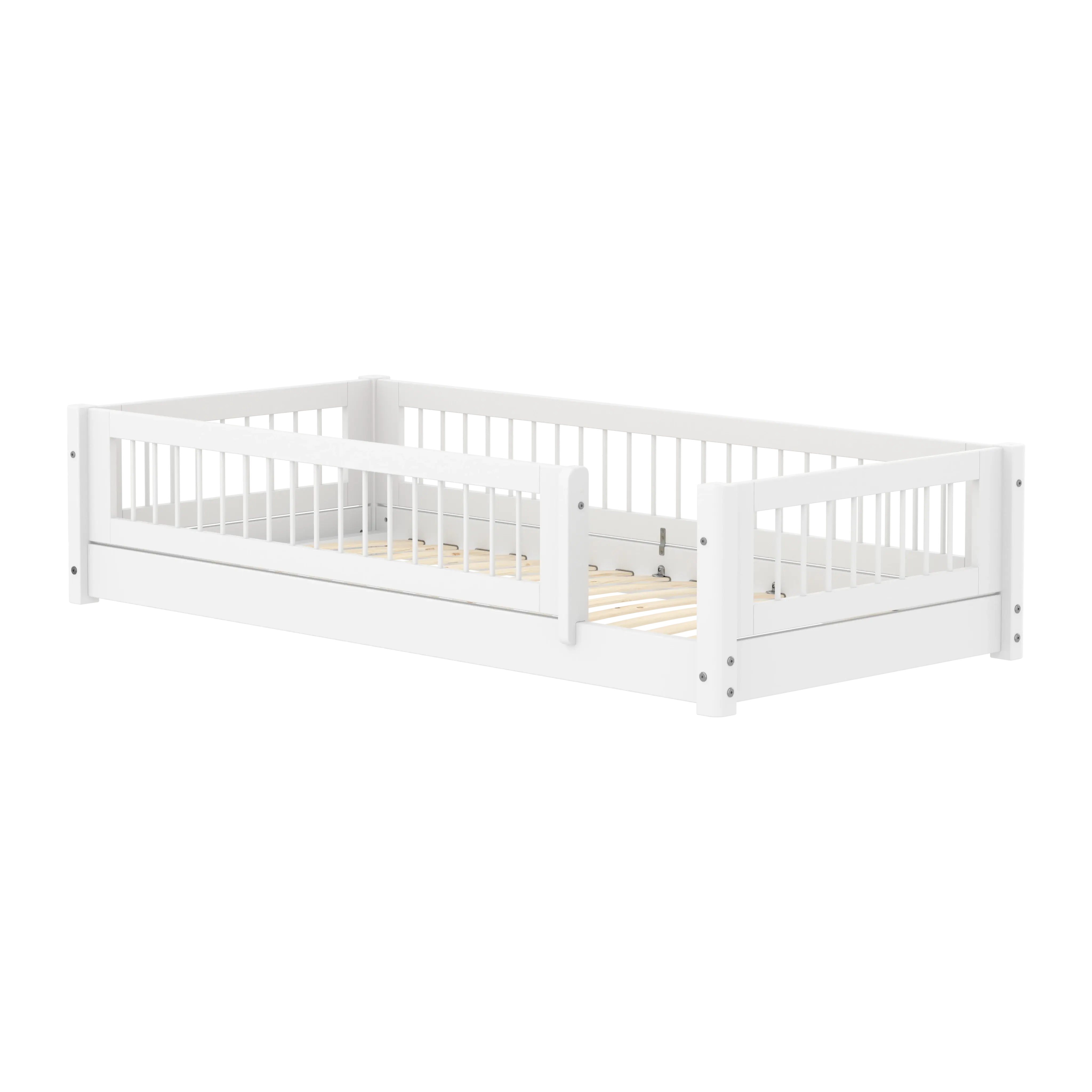Montessori Bed with Crossbars and Safety Rail, 90x200 cm, White
