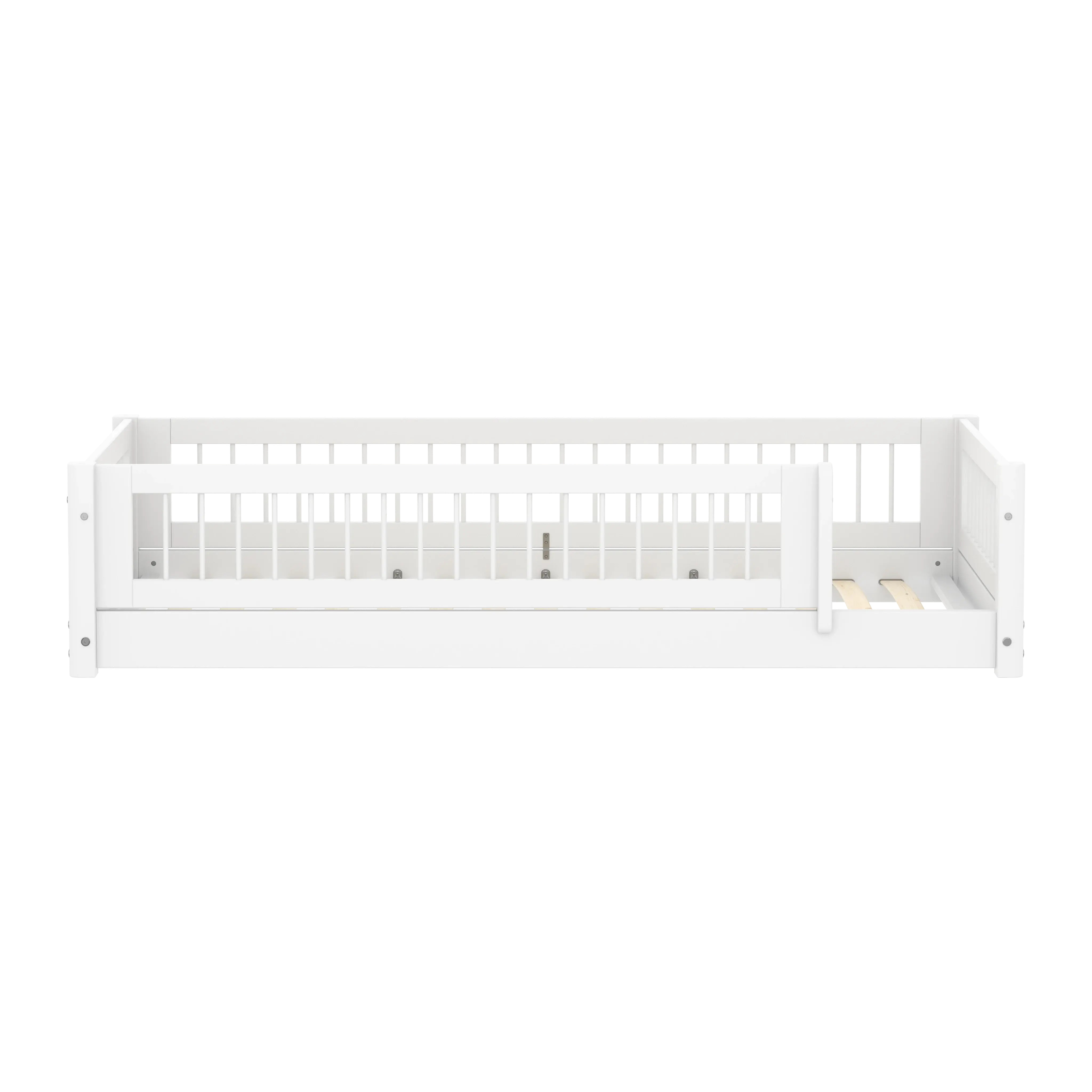 Montessori Bed with Crossbars and Safety Rail, 90x200 cm, White - Image 2