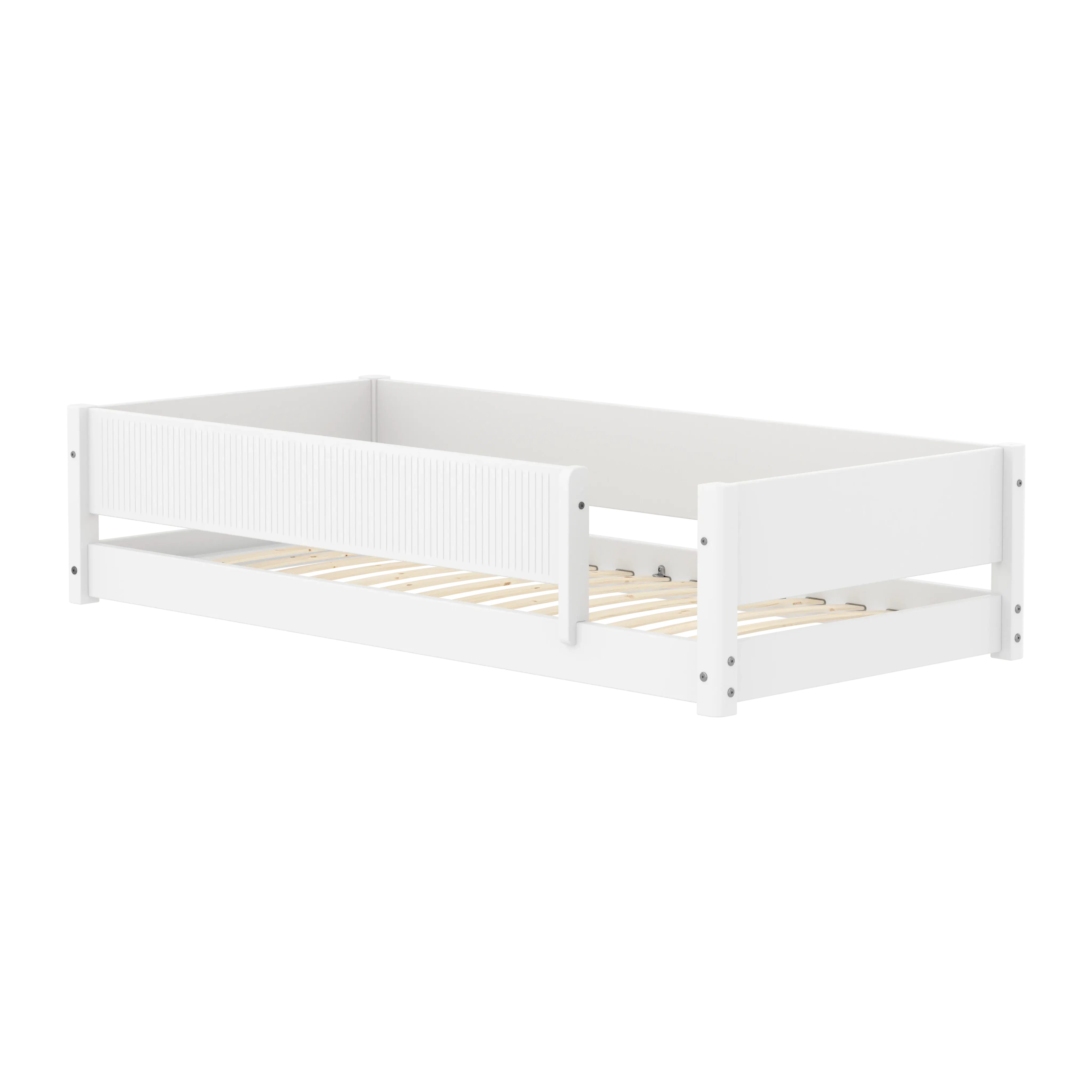 Montessori Bed with Front Safety Rail Grooves, 90x200 cm, White