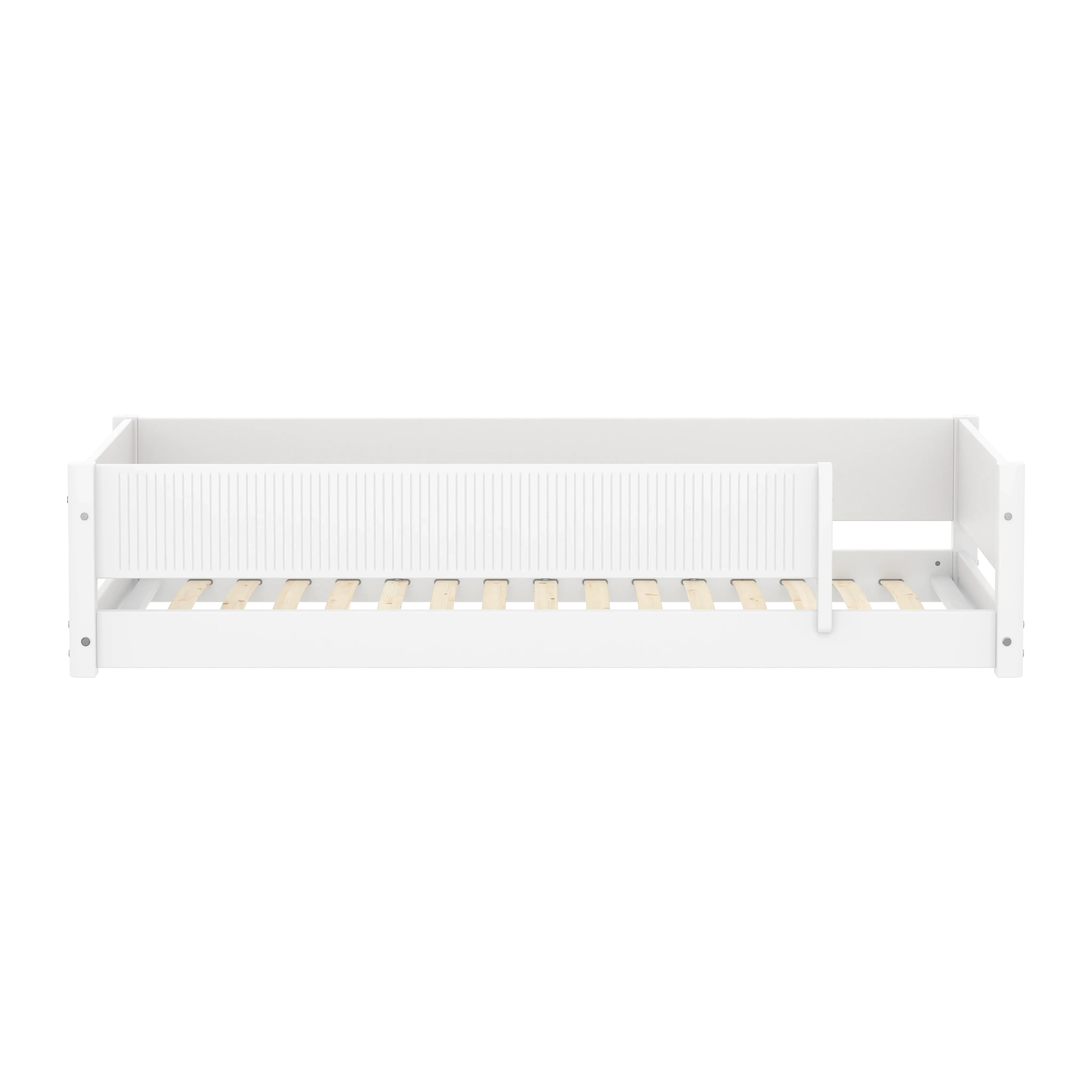 Montessori Bed with Front Safety Rail Grooves, 90x200 cm, White - Image 2