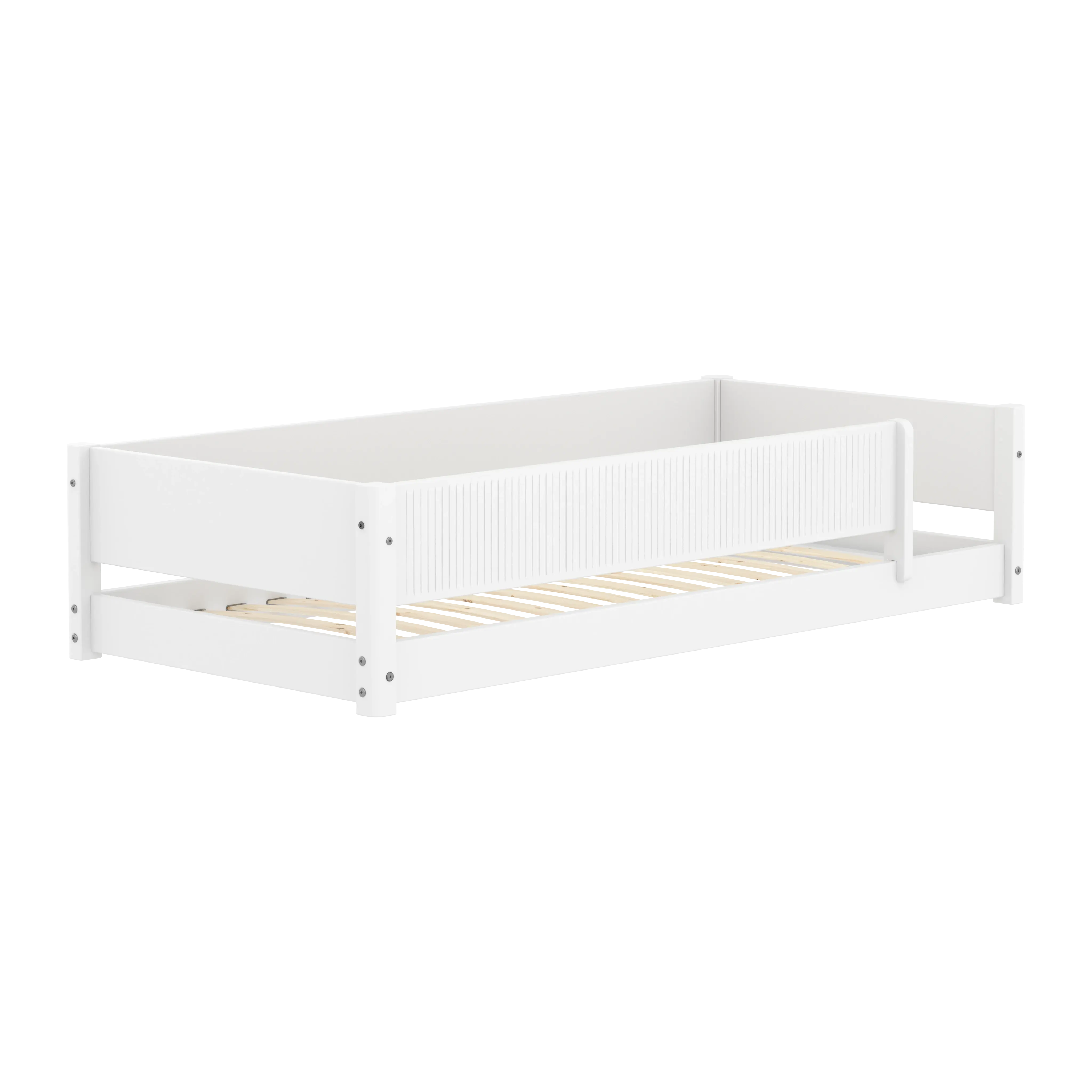 Montessori Bed with Front Safety Rail Grooves, 90x200 cm, White - Image 3