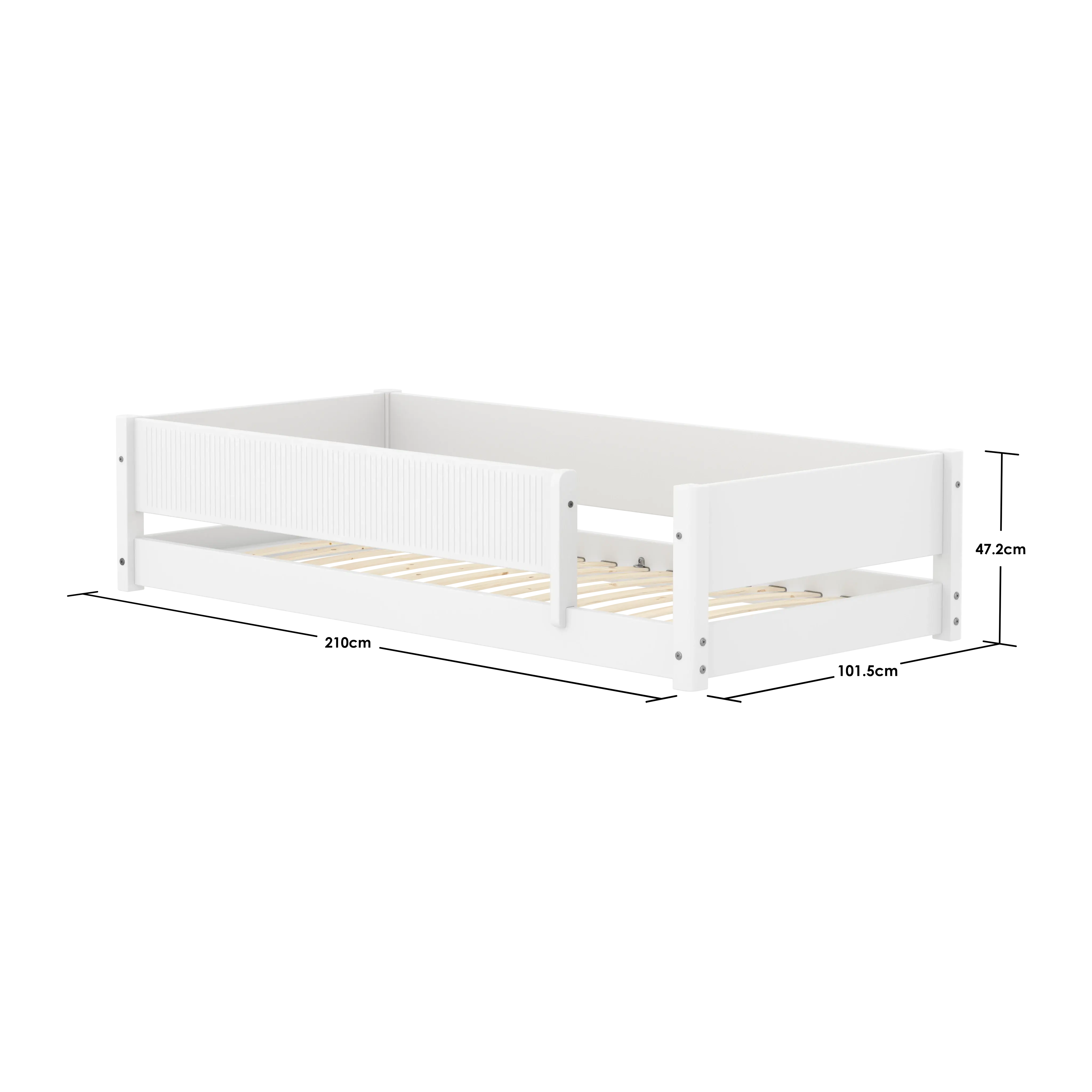 Montessori Bed with Front Safety Rail Grooves, 90x200 cm, White - Image 4