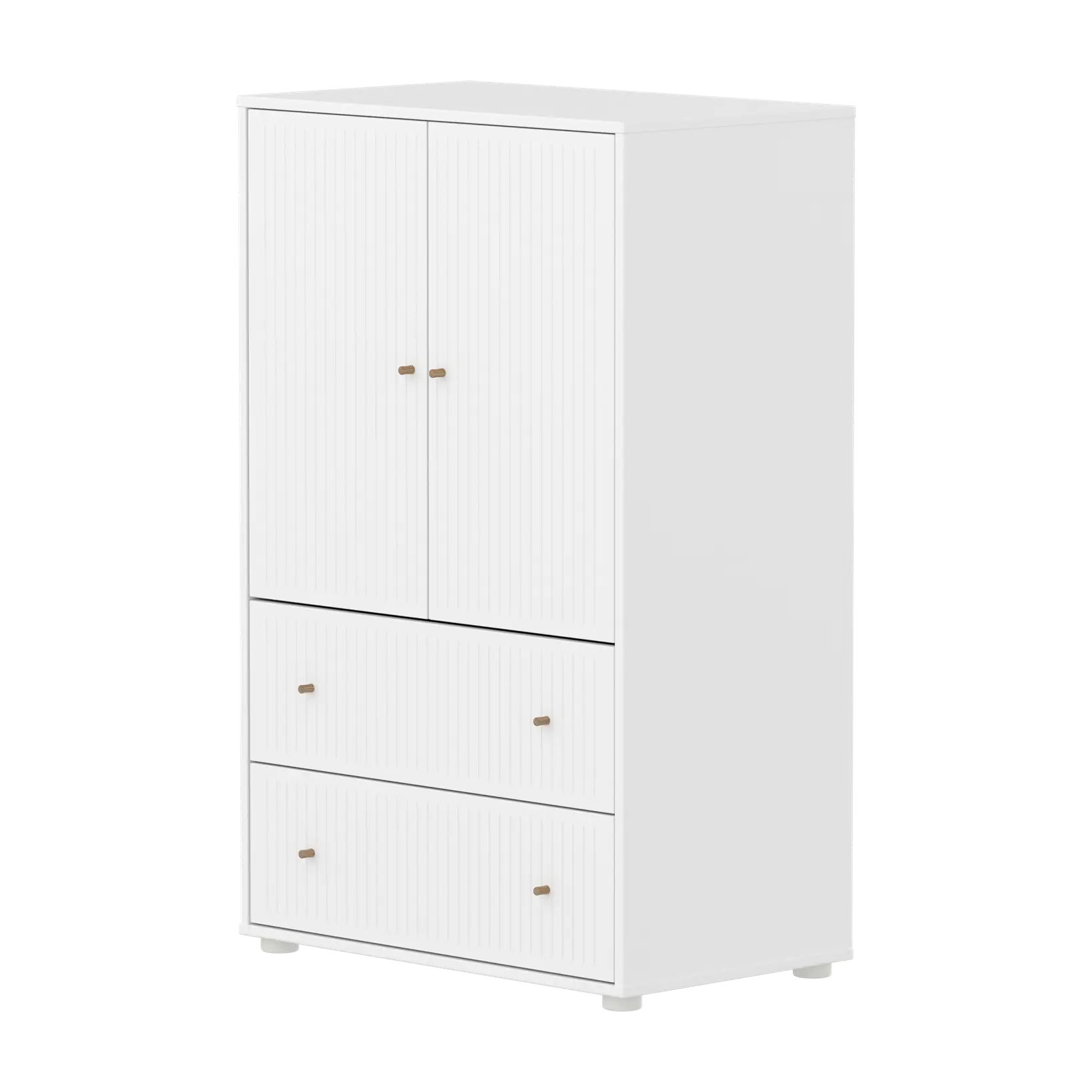 SAGA Cupboard, 2 door & 2 drawer, White with grooves