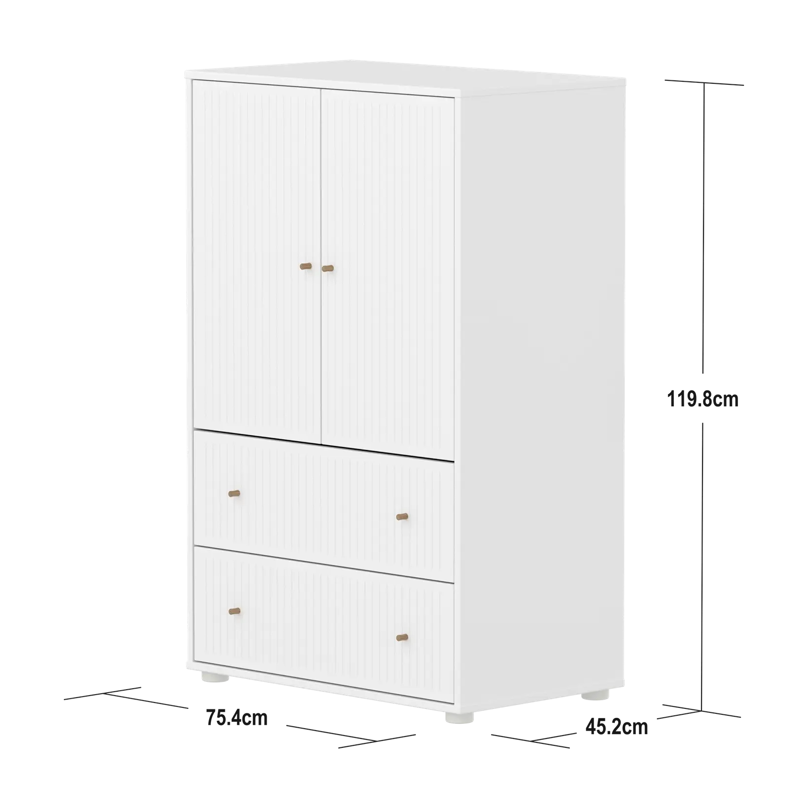 SAGA Cupboard, 2 door & 2 drawer, White with grooves - Image 4