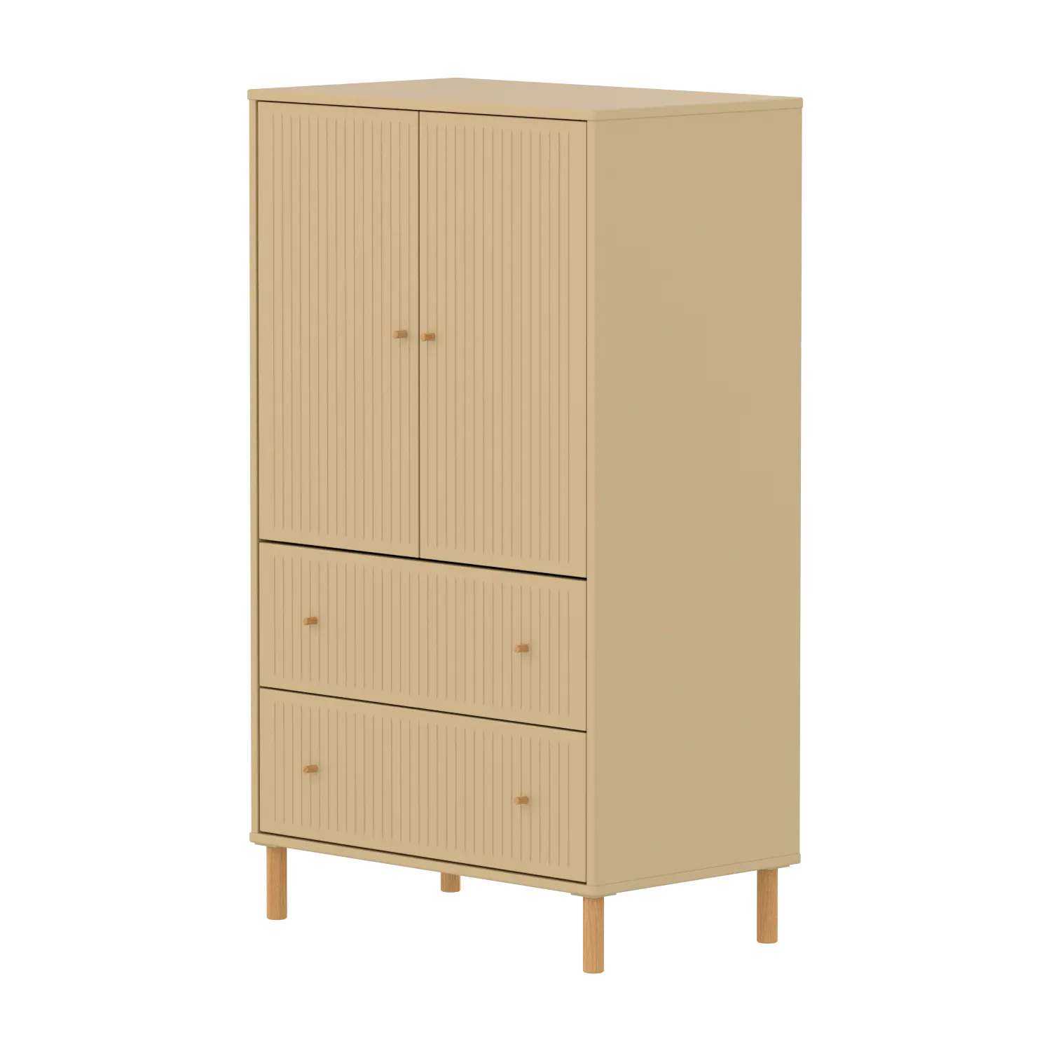SAGA Cupboard, 2 door & 2 drawer, Sand with grooves