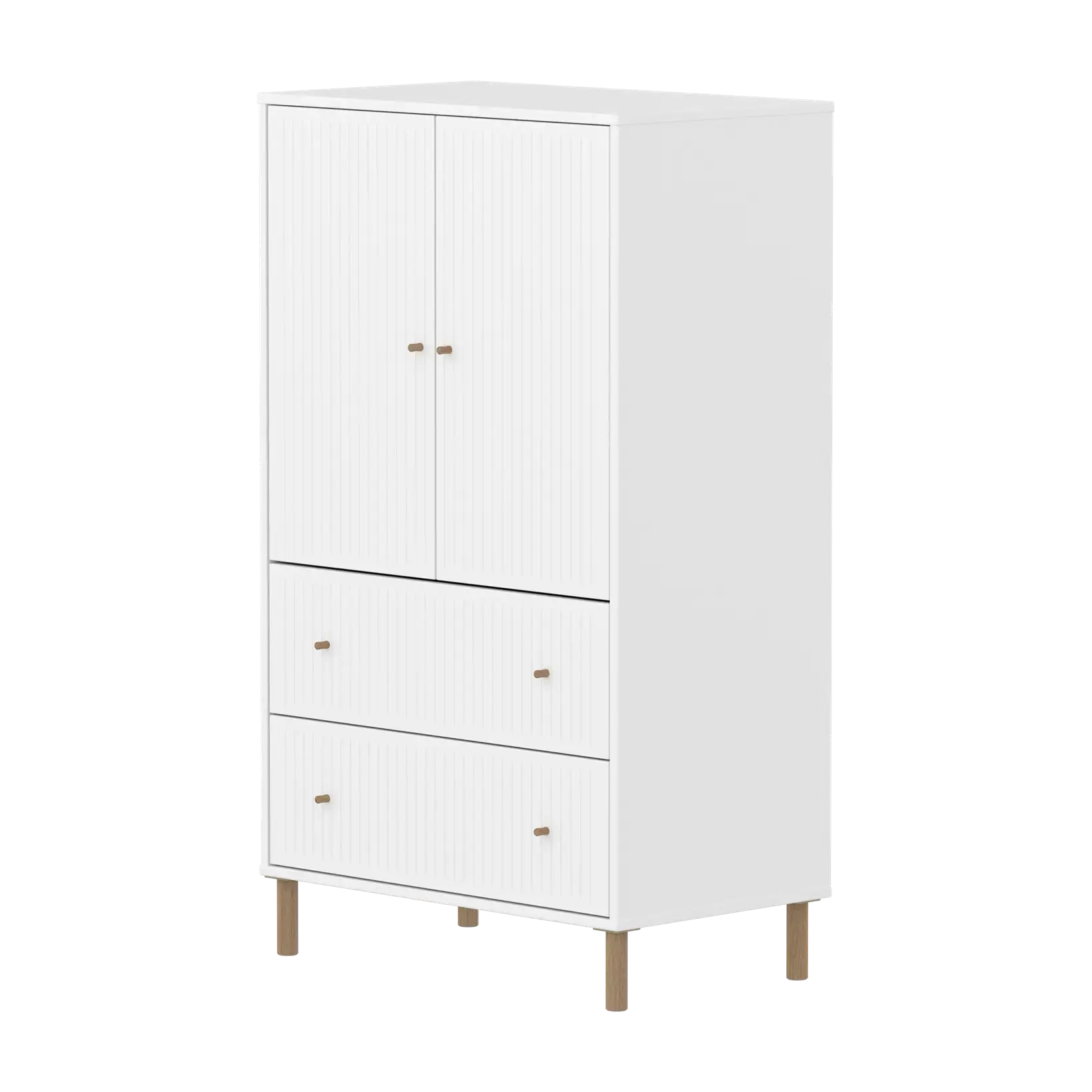 SAGA Cupboard, 2 door & 2 drawer, White with grooves