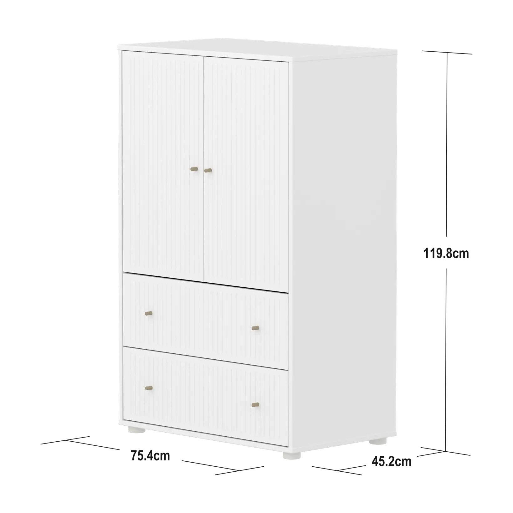 SAGA Cupboard, 2 door & 2 drawer, White with grooves - Image 4