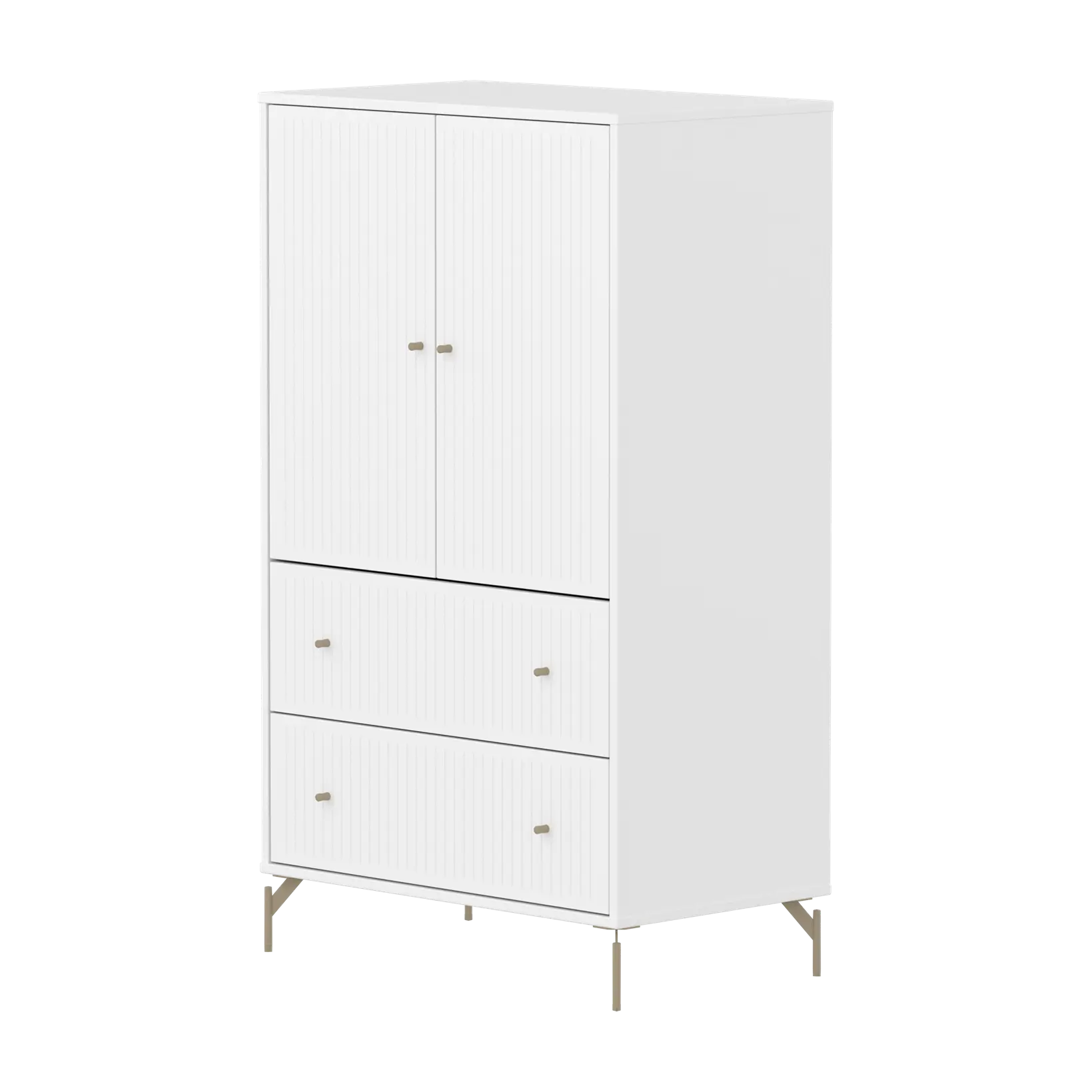 SAGA Cupboard, 2 door & 2 drawer, White with grooves
