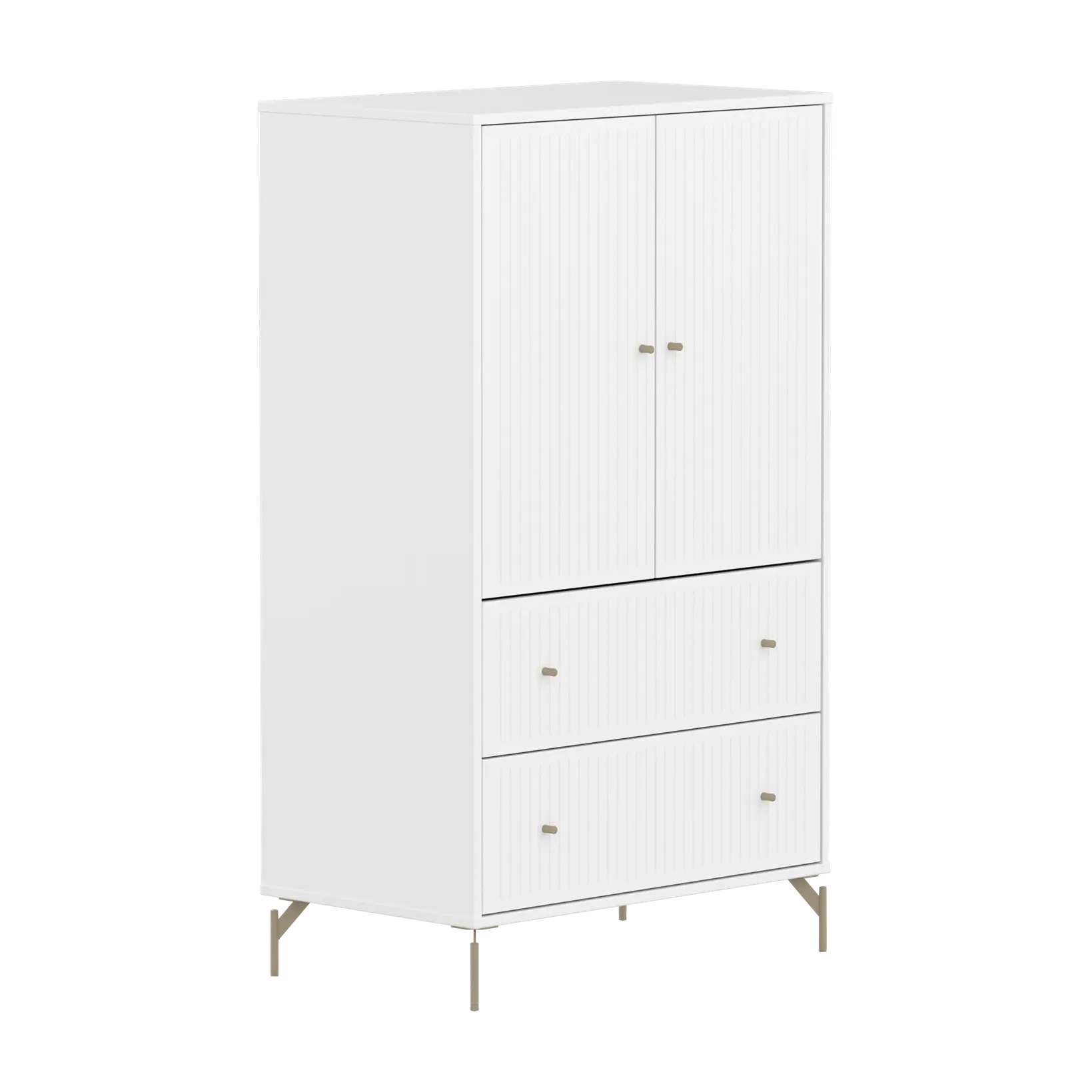 SAGA Cupboard, 2 door & 2 drawer, White with grooves - Image 3