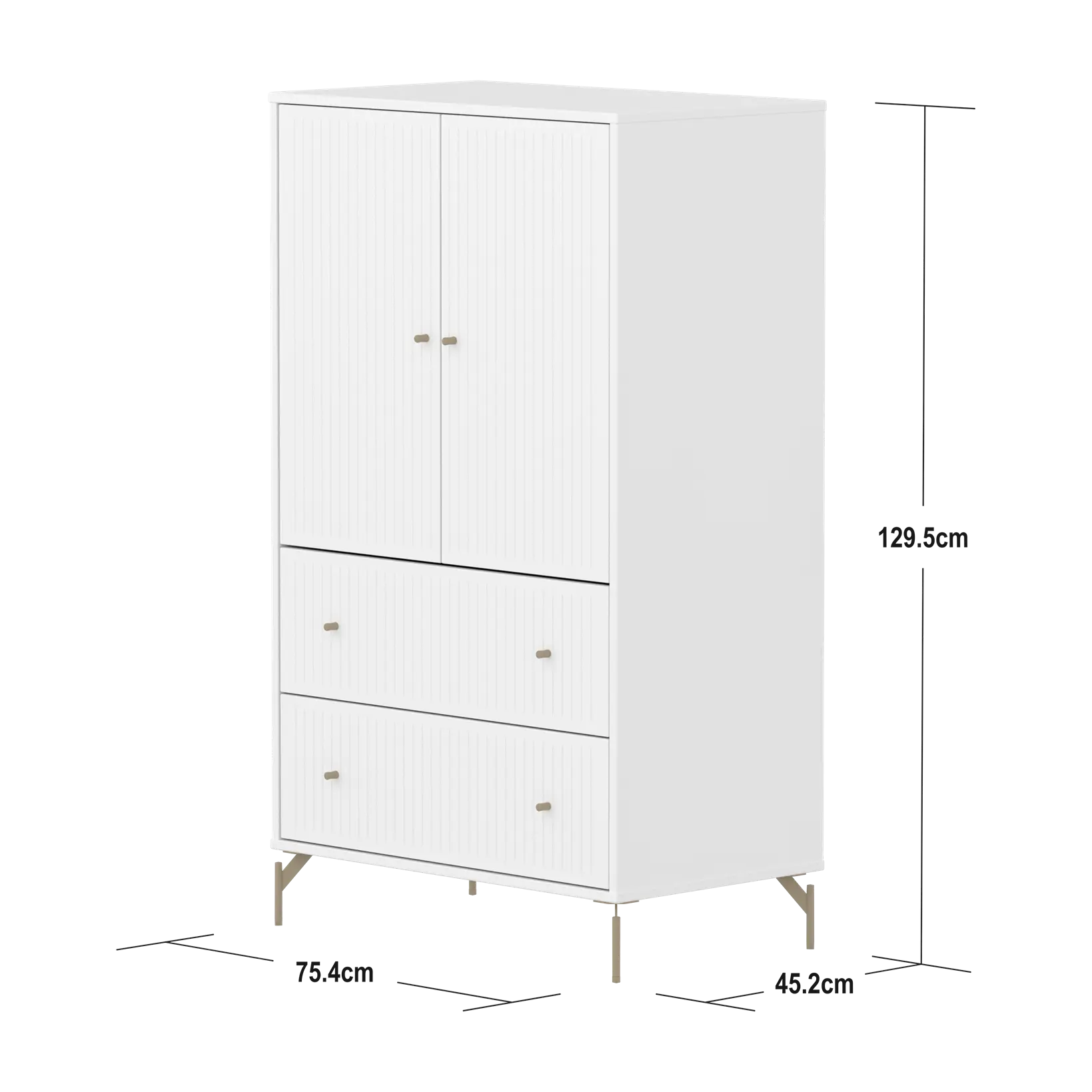 SAGA Cupboard, 2 door & 2 drawer, White with grooves - Image 4