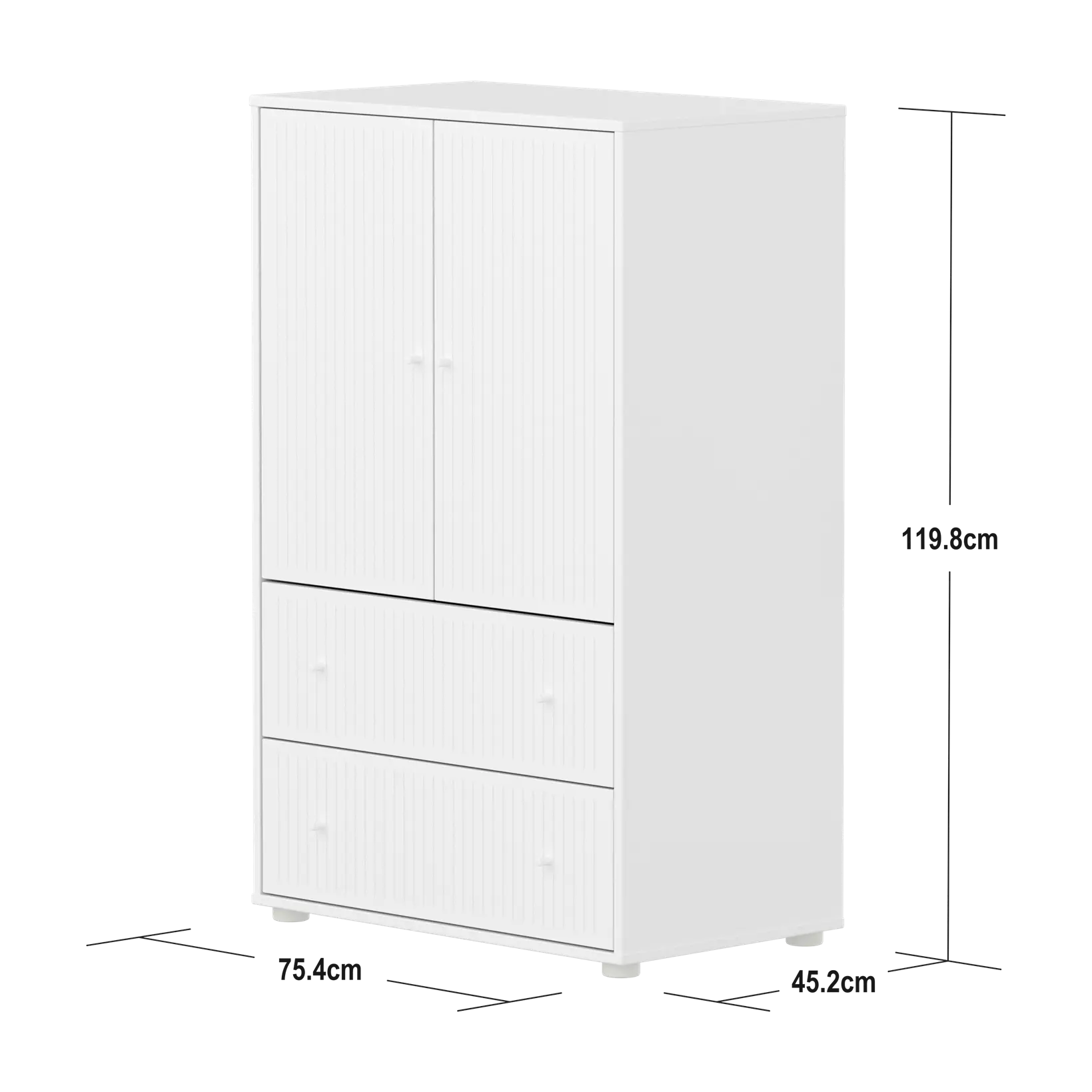 SAGA Cupboard, 2 door & 2 drawer, White with grooves - Image 4
