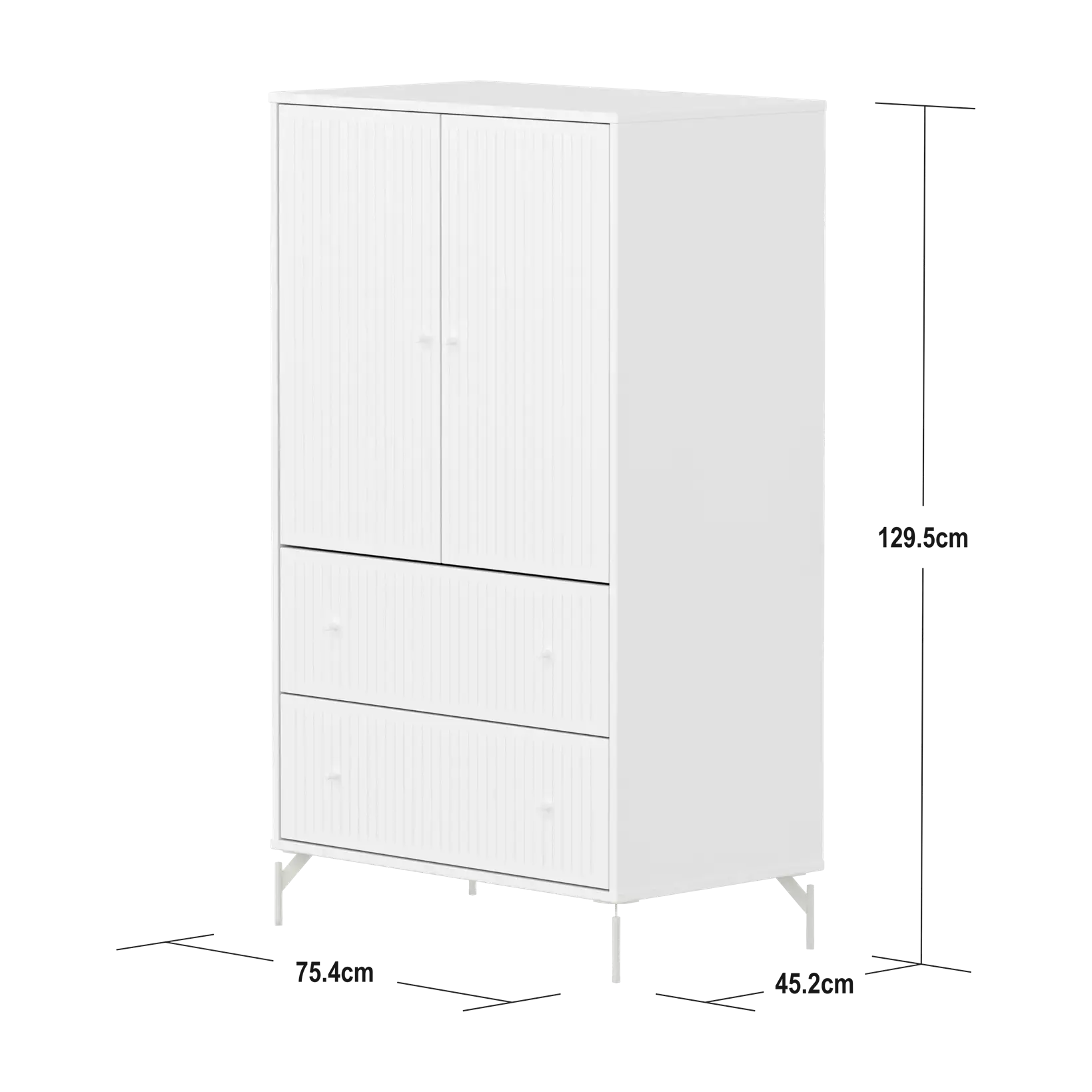 SAGA Cupboard, 2 door & 2 drawer, White with grooves - Image 4
