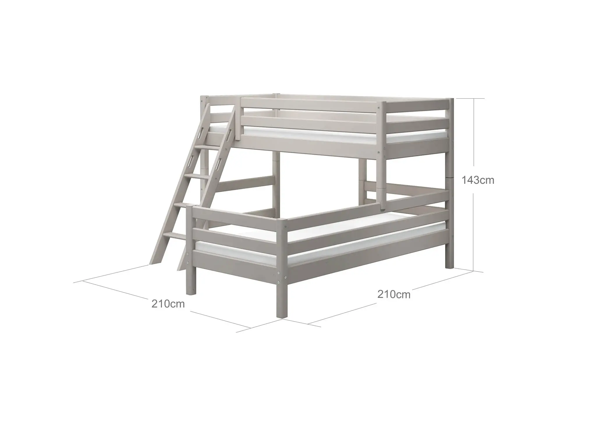 Bunk Bed 143 cm with Ladder and Safety Rail, 90x200 cm, Grey - Image 6