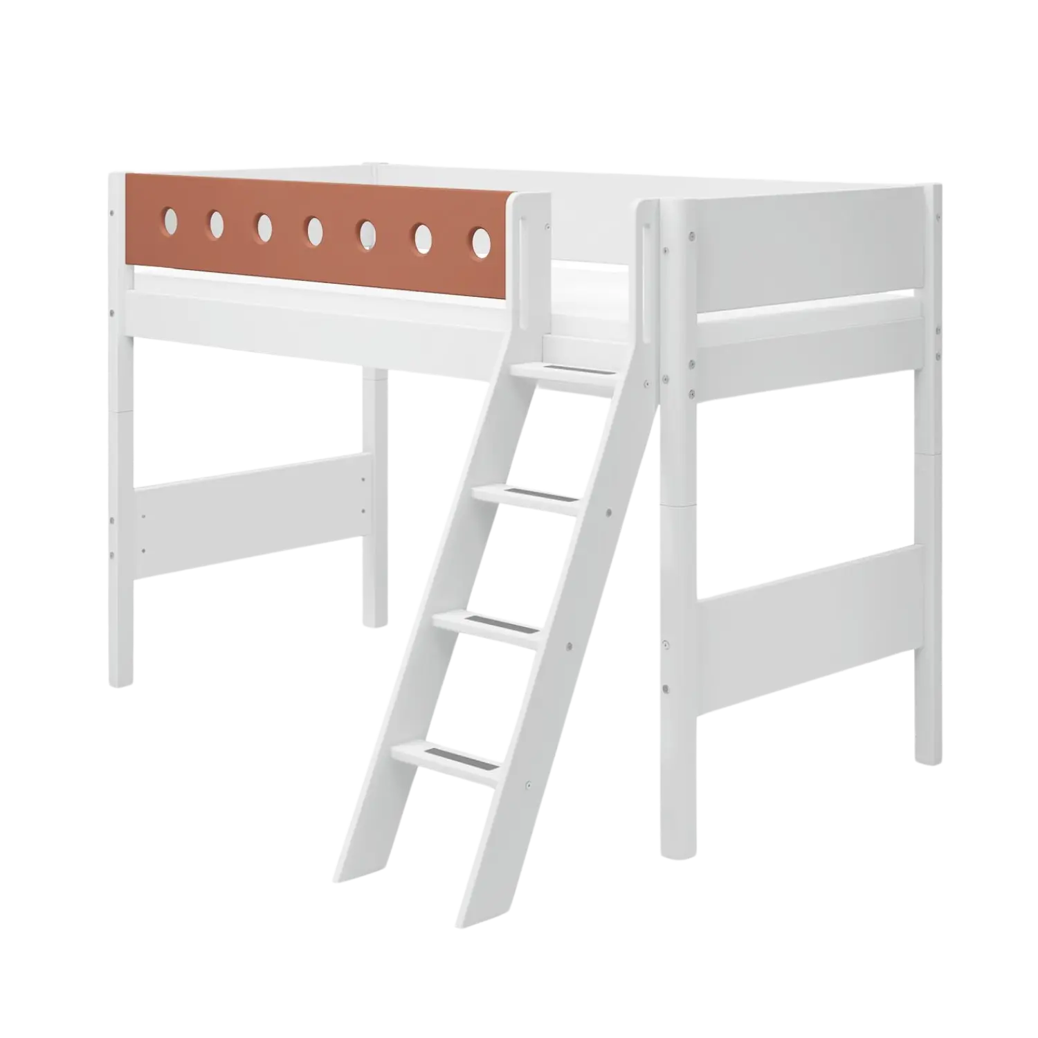 High Bed 143 cm with Ladder and Safety Rail, 90x200 cm, White