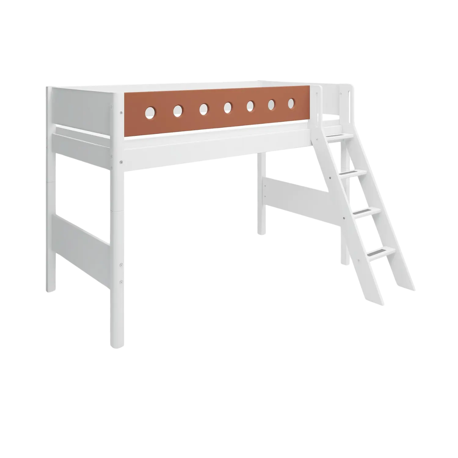 High Bed 143 cm with Ladder and Safety Rail, 90x200 cm, White - Image 2