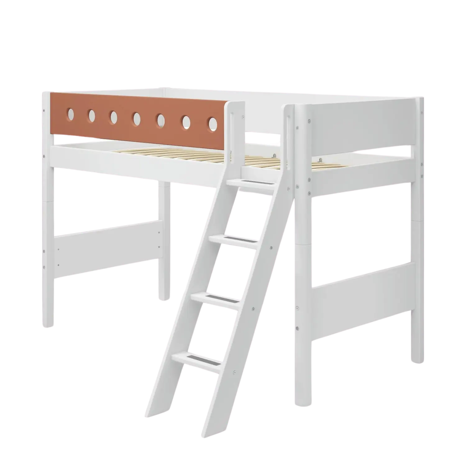 High Bed 143 cm with Ladder and Safety Rail, 90x200 cm, White - Image 3