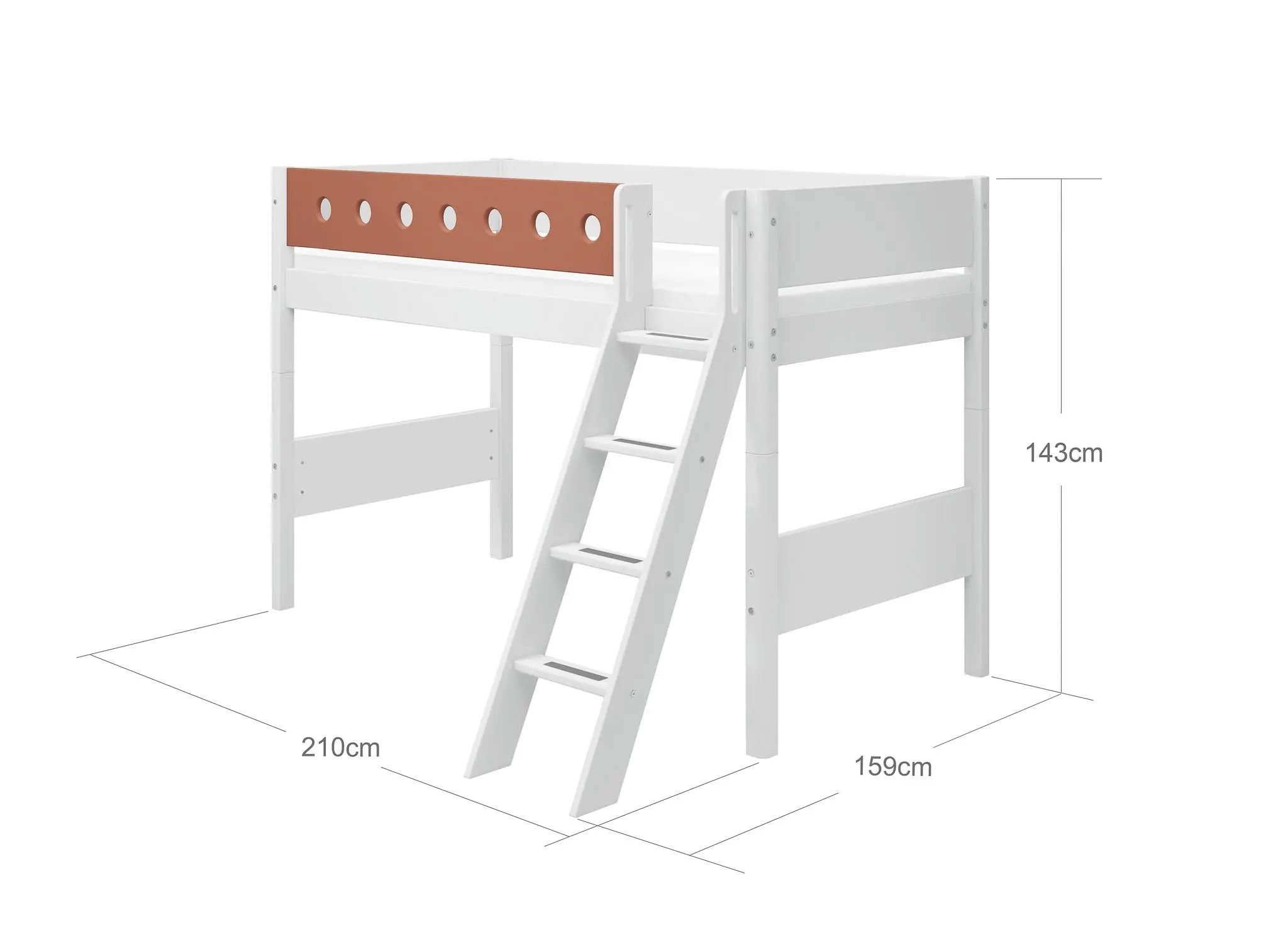 High Bed 143 cm with Ladder and Safety Rail, 90x200 cm, White - Image 4