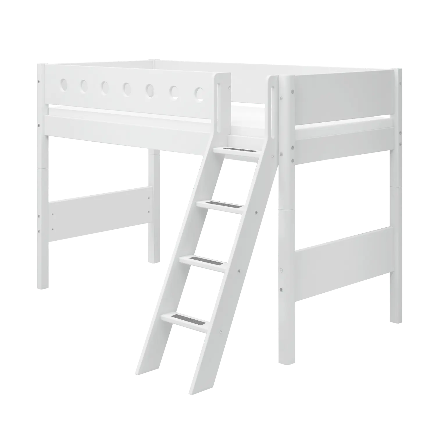 High Bed 143 cm with Ladder and Safety Rail, 90x200 cm, White