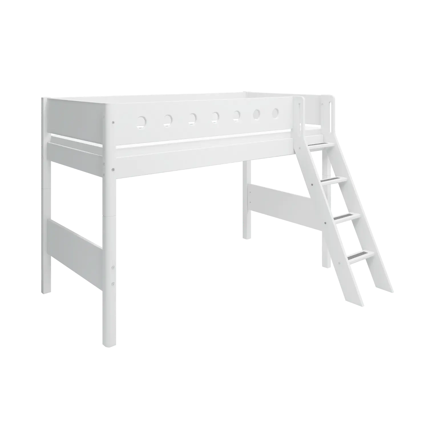 High Bed 143 cm with Ladder and Safety Rail, 90x200 cm, White - Image 3