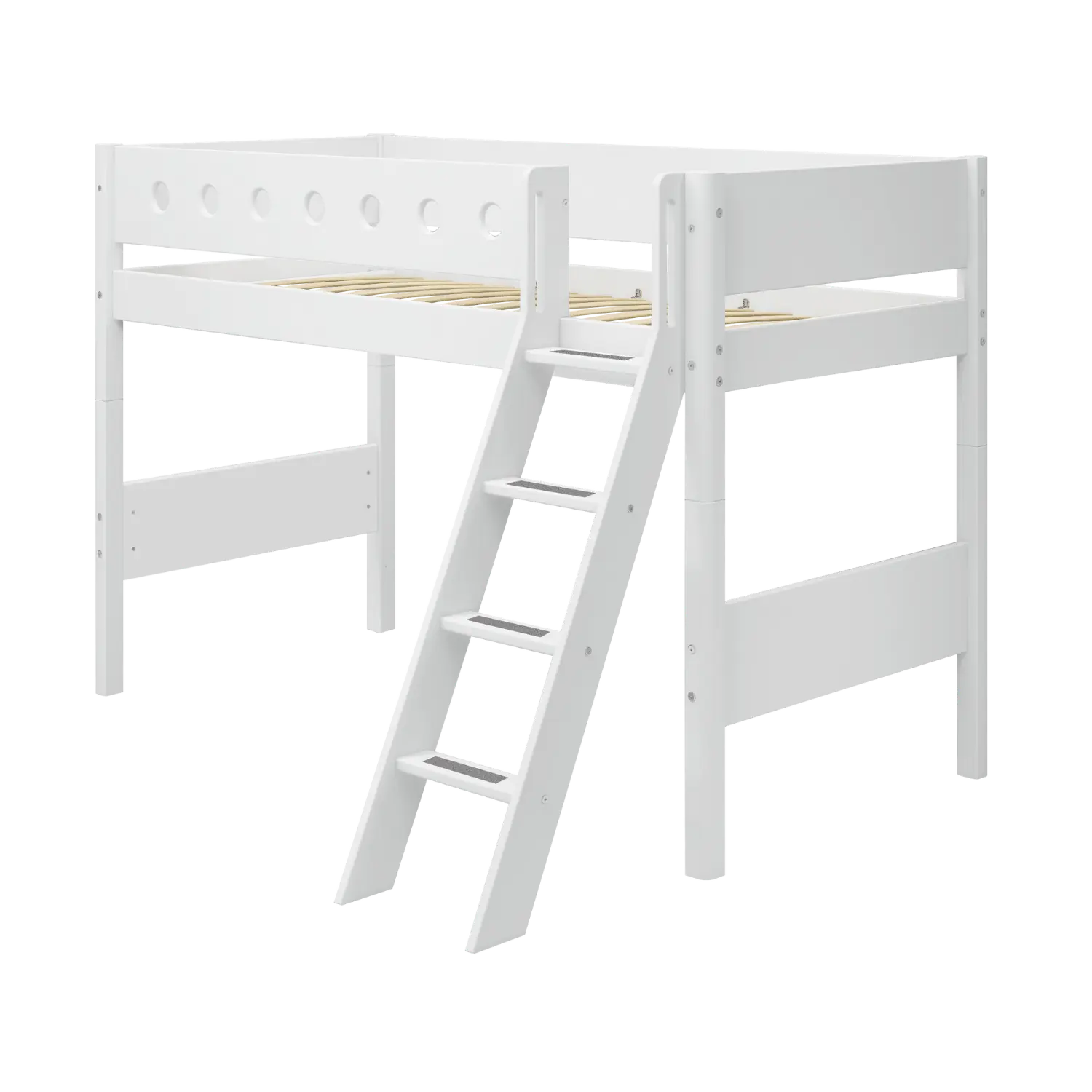 High Bed 143 cm with Ladder and Safety Rail, 90x200 cm, White - Image 4