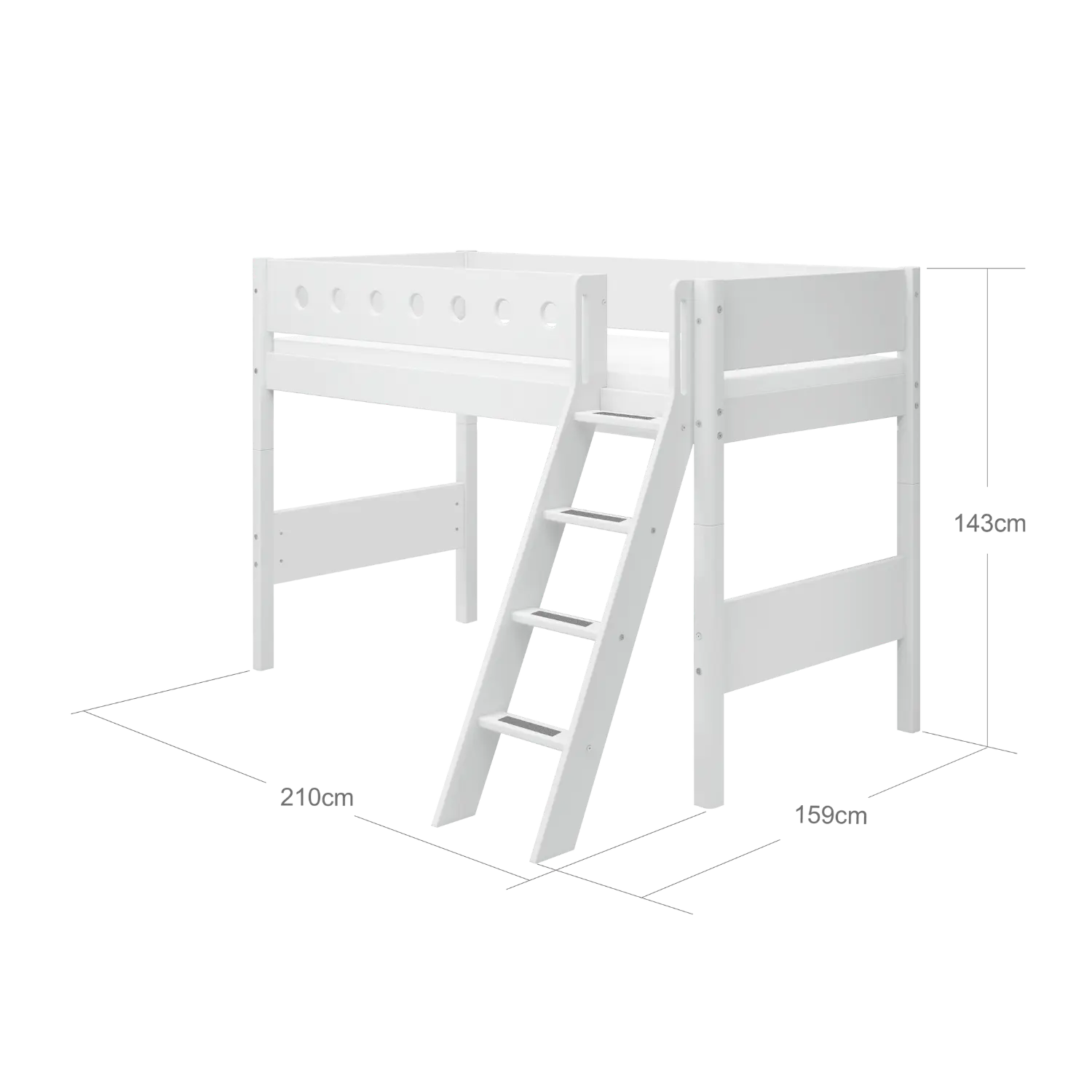 High Bed 143 cm with Ladder and Safety Rail, 90x200 cm, White - Image 5