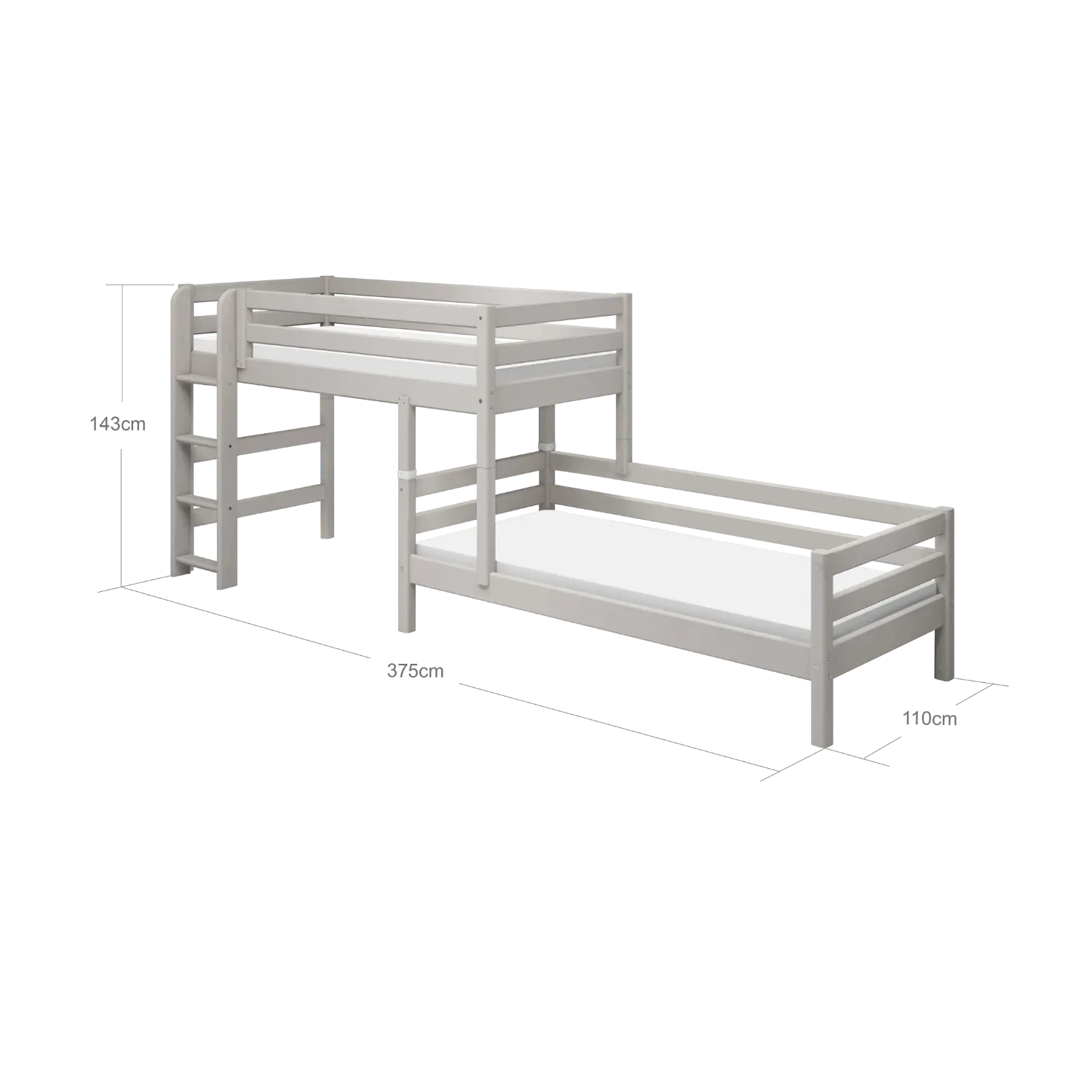 Bunk Bed 143 cm with Ladder and Safety Rail, 90x200 cm, Grey - Image 13