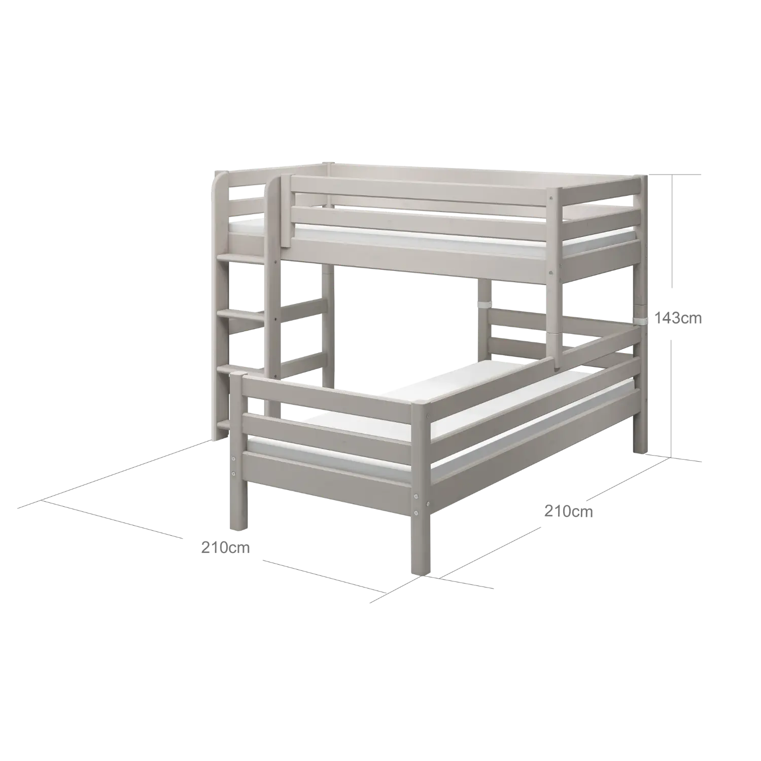 Bunk Bed 143 cm with Ladder and Safety Rail, 90x200 cm, Grey - Image 16