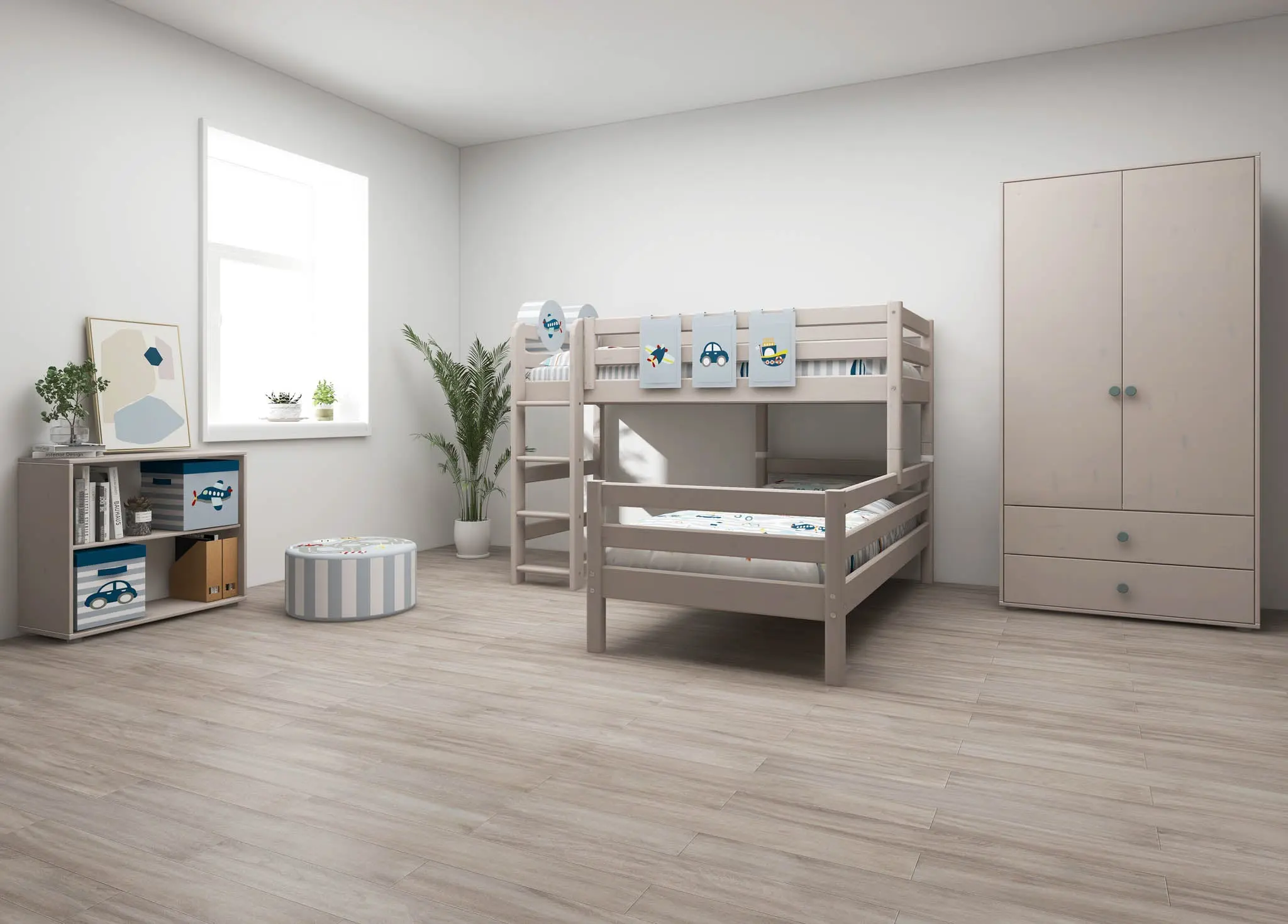 Bunk Bed 143 cm with Ladder and Safety Rail, 90x200 cm, Grey - Image 2