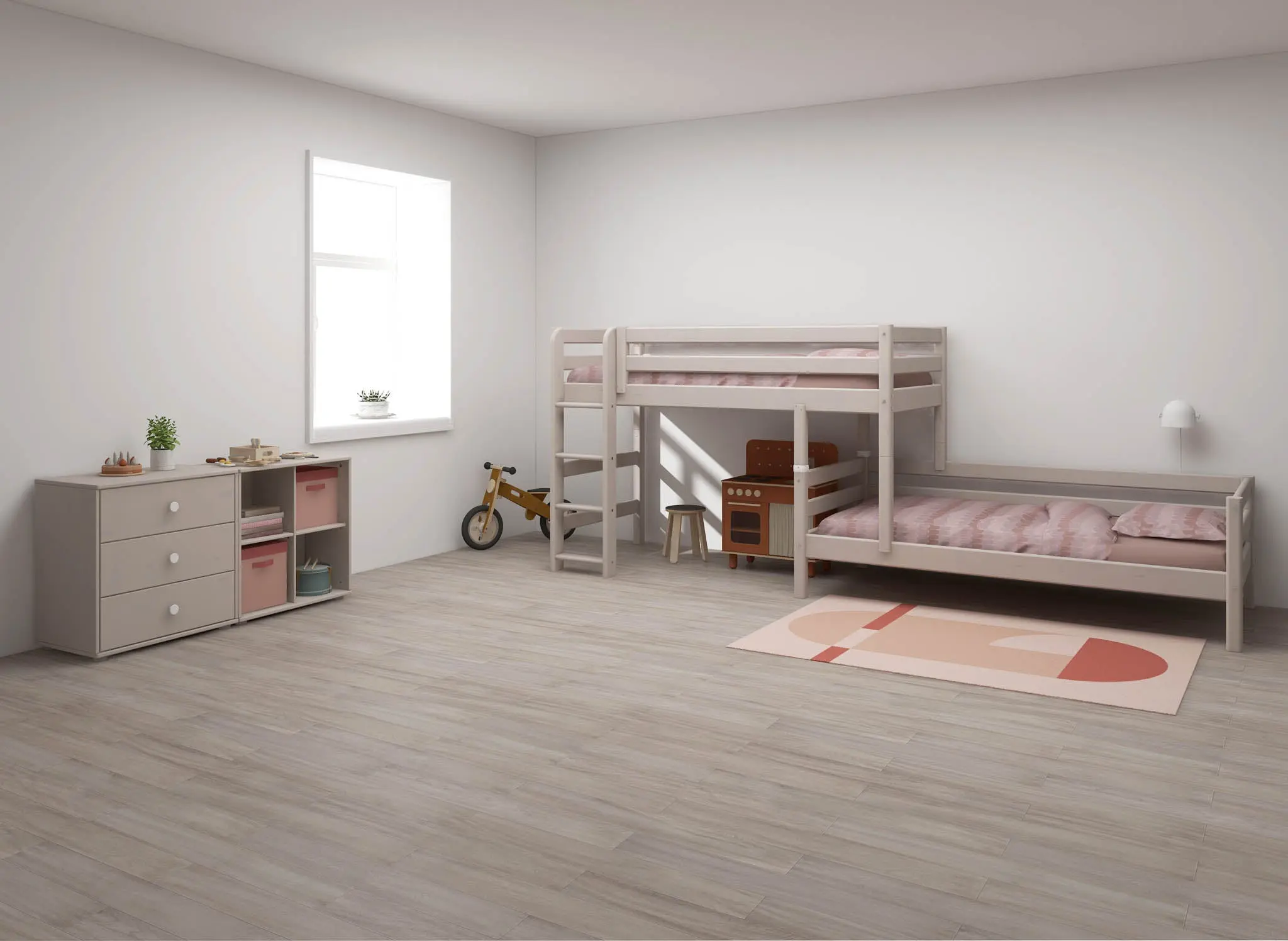 Bunk Bed 143 cm with Ladder and Safety Rail, 90x200 cm, Grey - Image 3