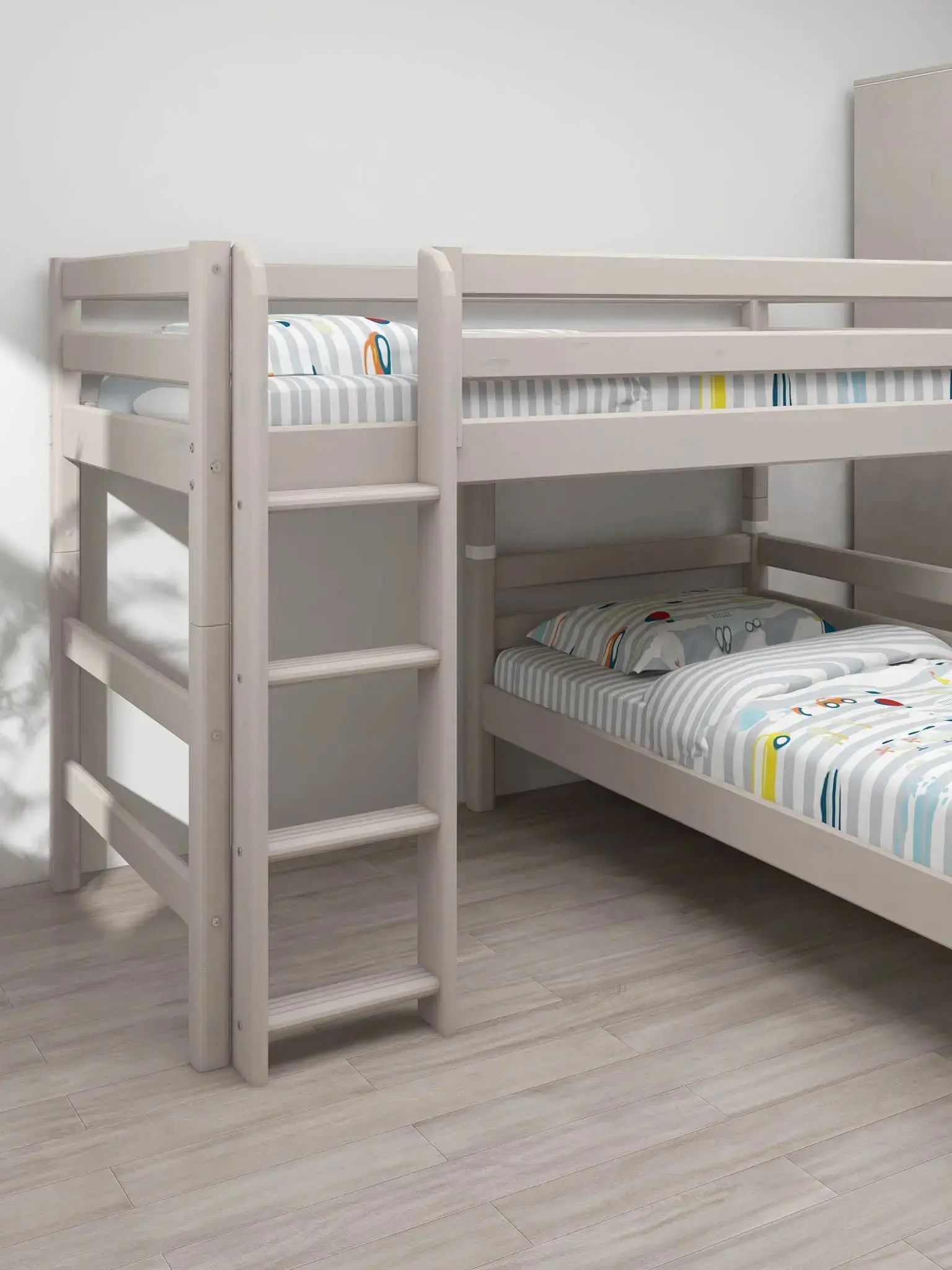 Bunk Bed 143 cm with Ladder and Safety Rail, 90x200 cm, Grey - Image 5