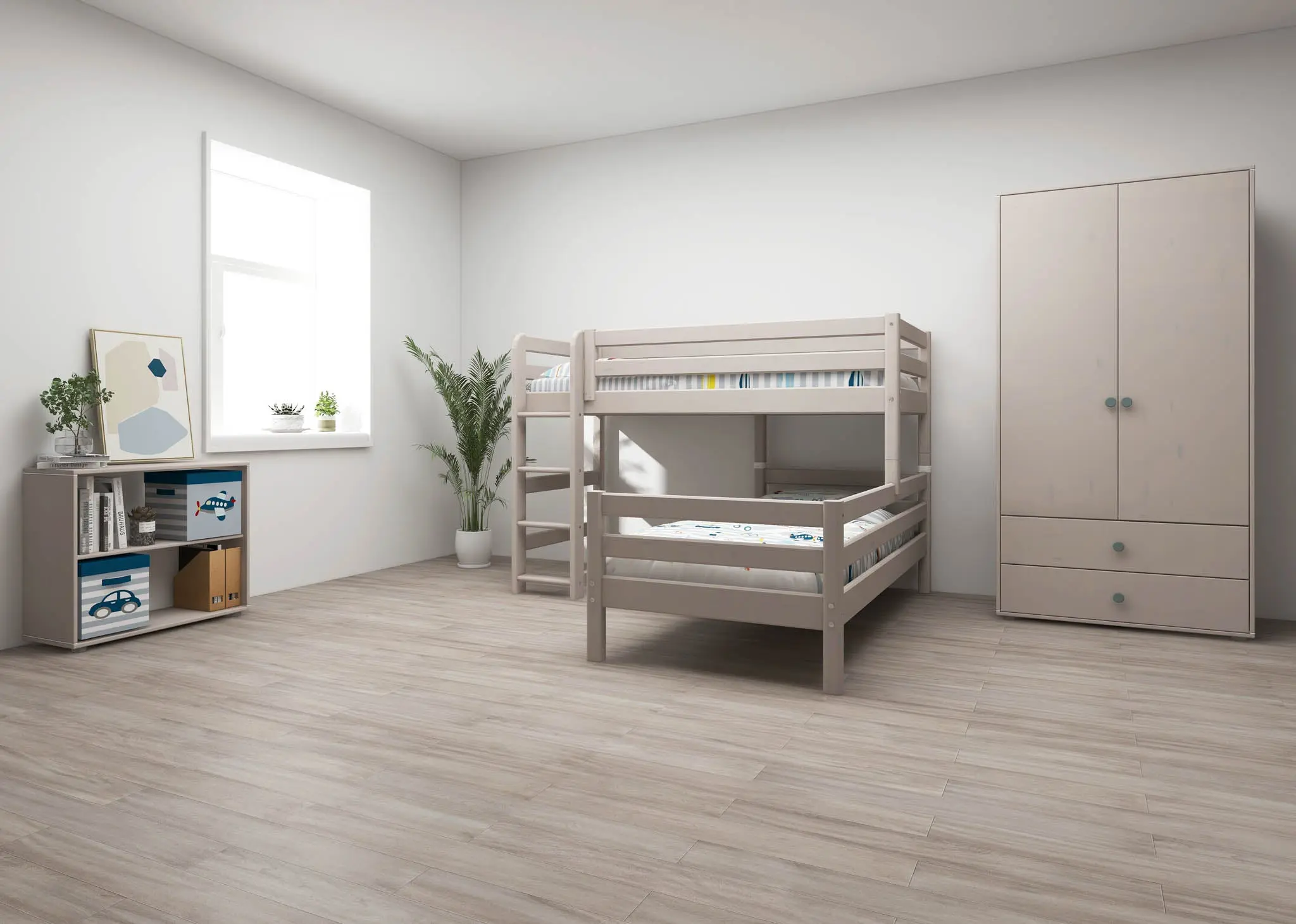 Bunk Bed 143 cm with Ladder and Safety Rail, 90x200 cm, Grey - Image 6