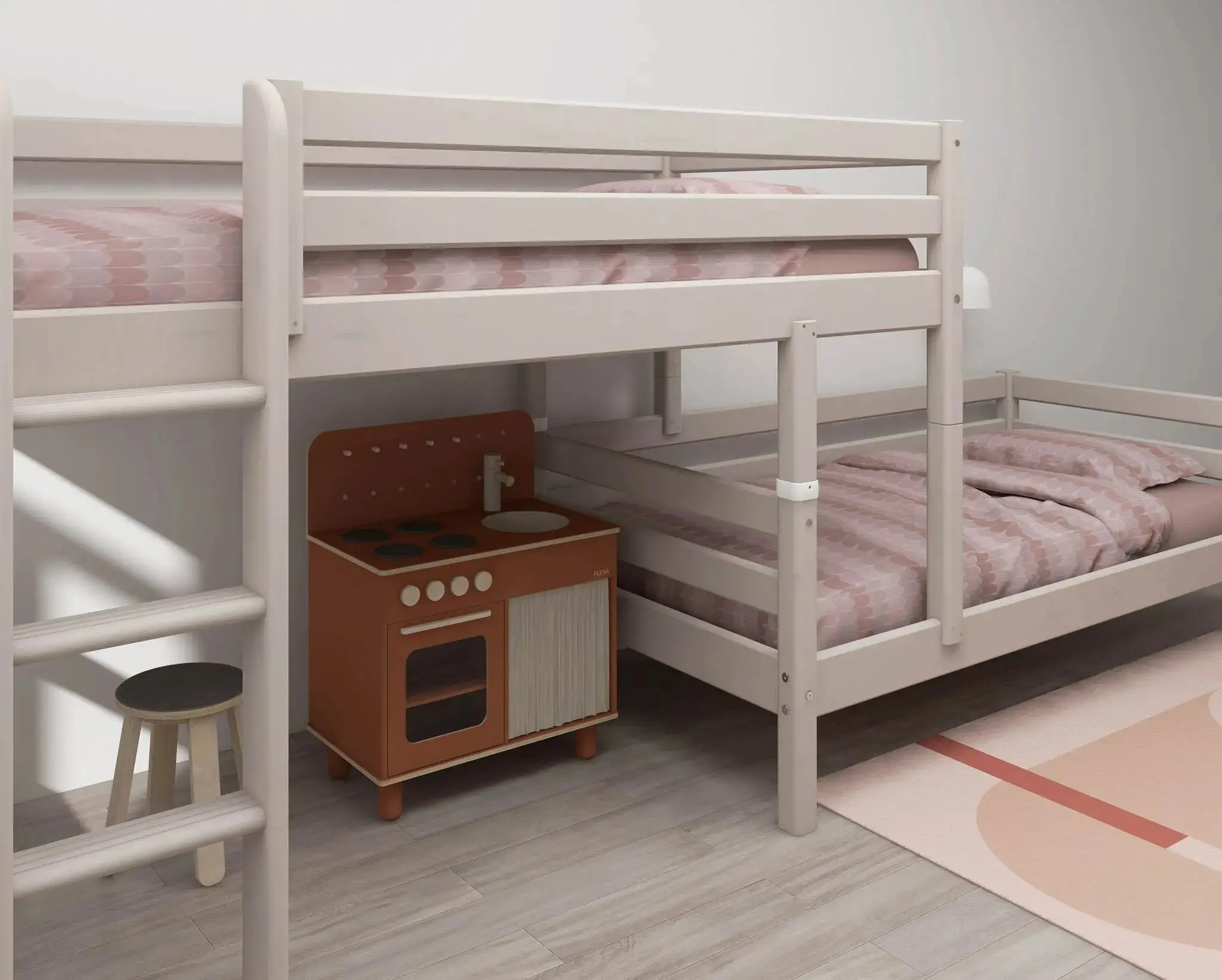 Bunk Bed 143 cm with Ladder and Safety Rail, 90x200 cm, Grey - Image 7