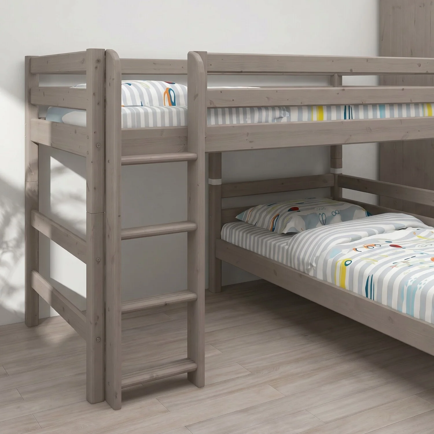Bunk Bed 143 cm with Ladder and Safety Rail, 90x200 cm, Brown - Image 2