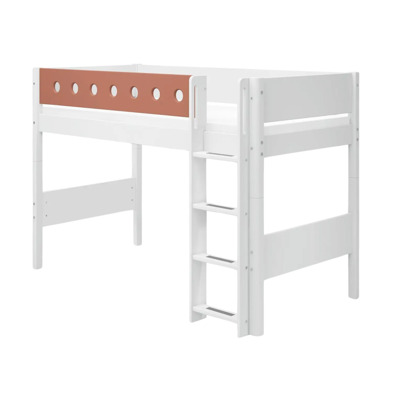 High Bed 143 cm with Ladder and Safety Rail, 90x200 cm, White
