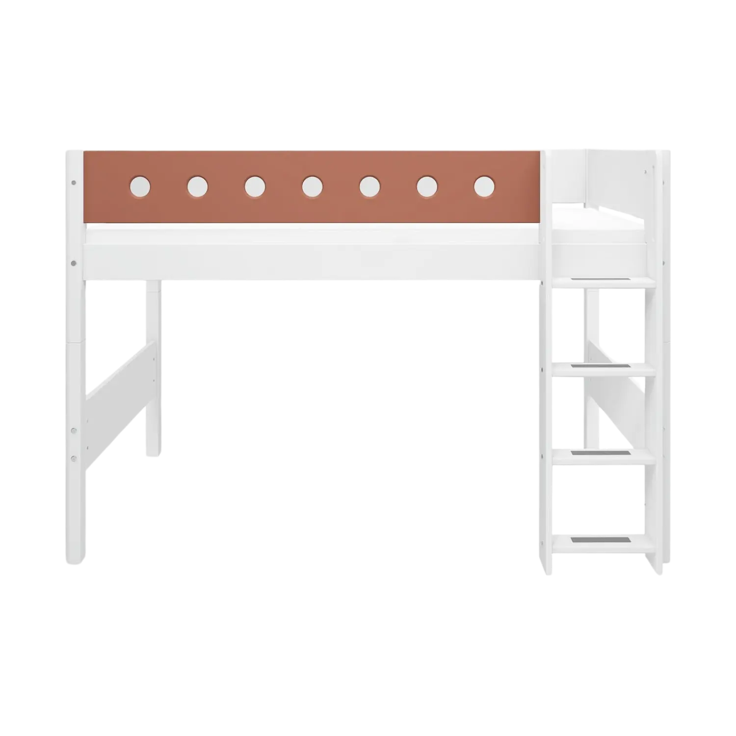 High Bed 143 cm with Ladder and Safety Rail, 90x200 cm, White - Image 2