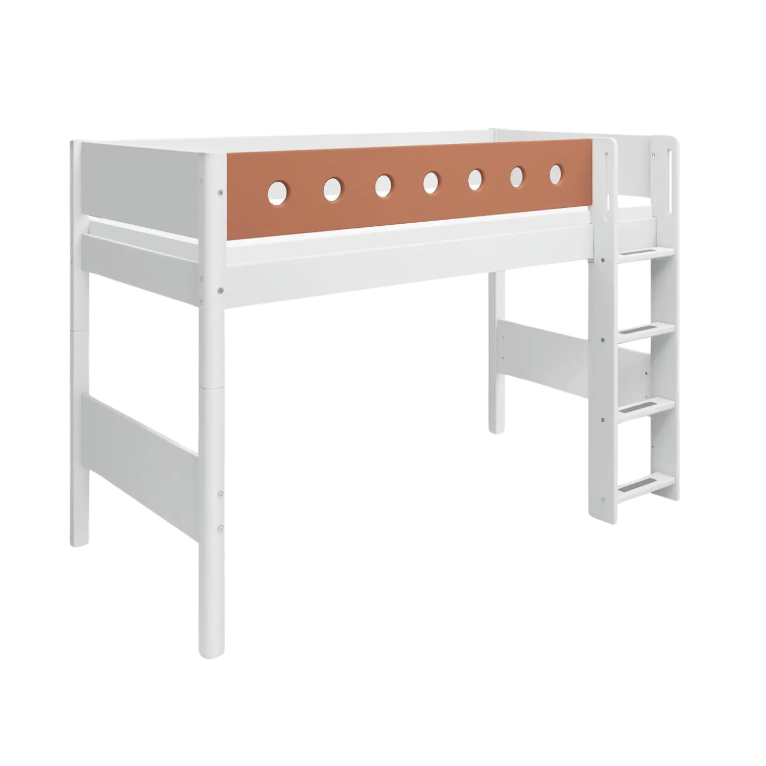 High Bed 143 cm with Ladder and Safety Rail, 90x200 cm, White - Image 3