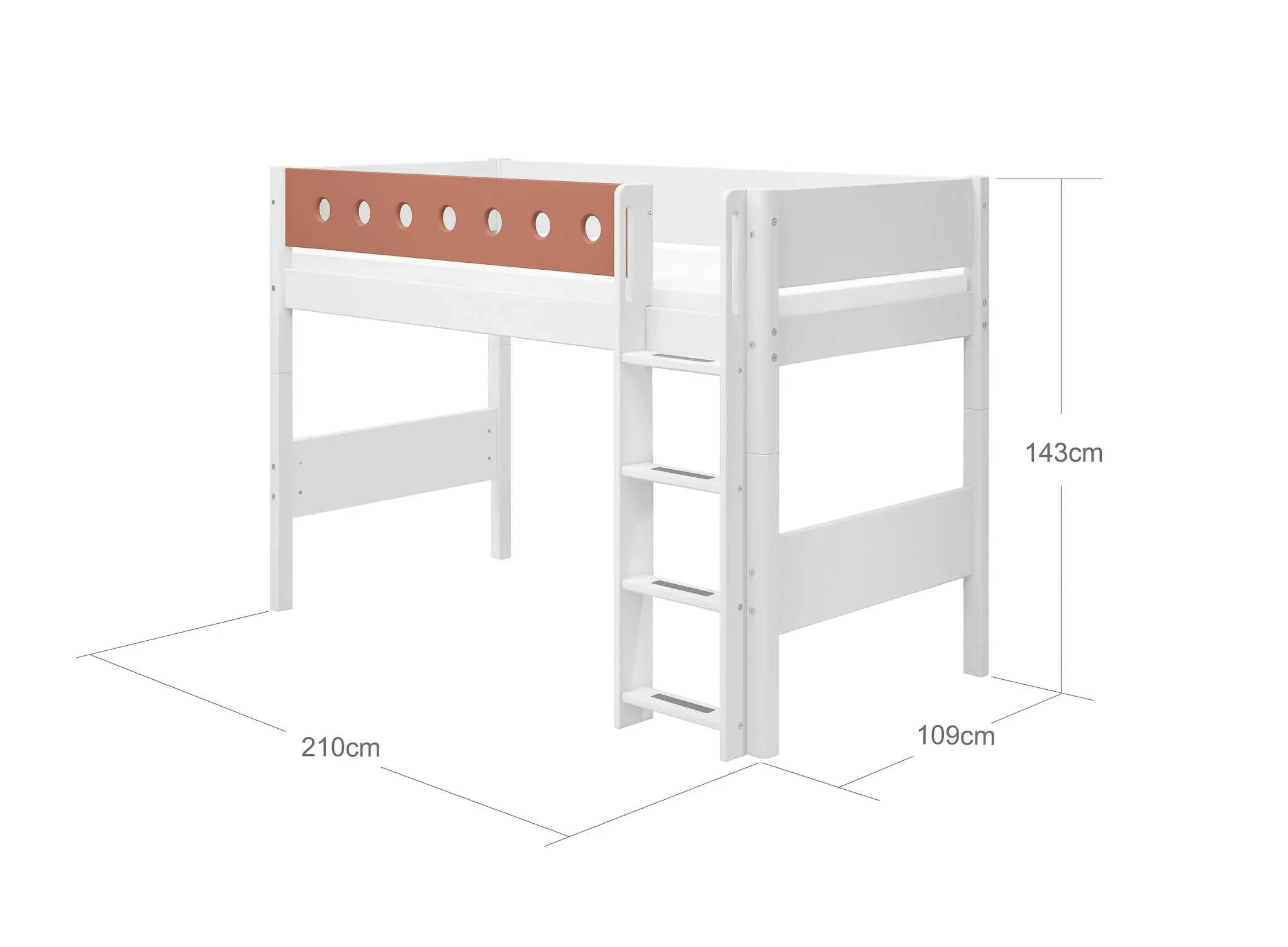 High Bed 143 cm with Ladder and Safety Rail, 90x200 cm, White - Image 4