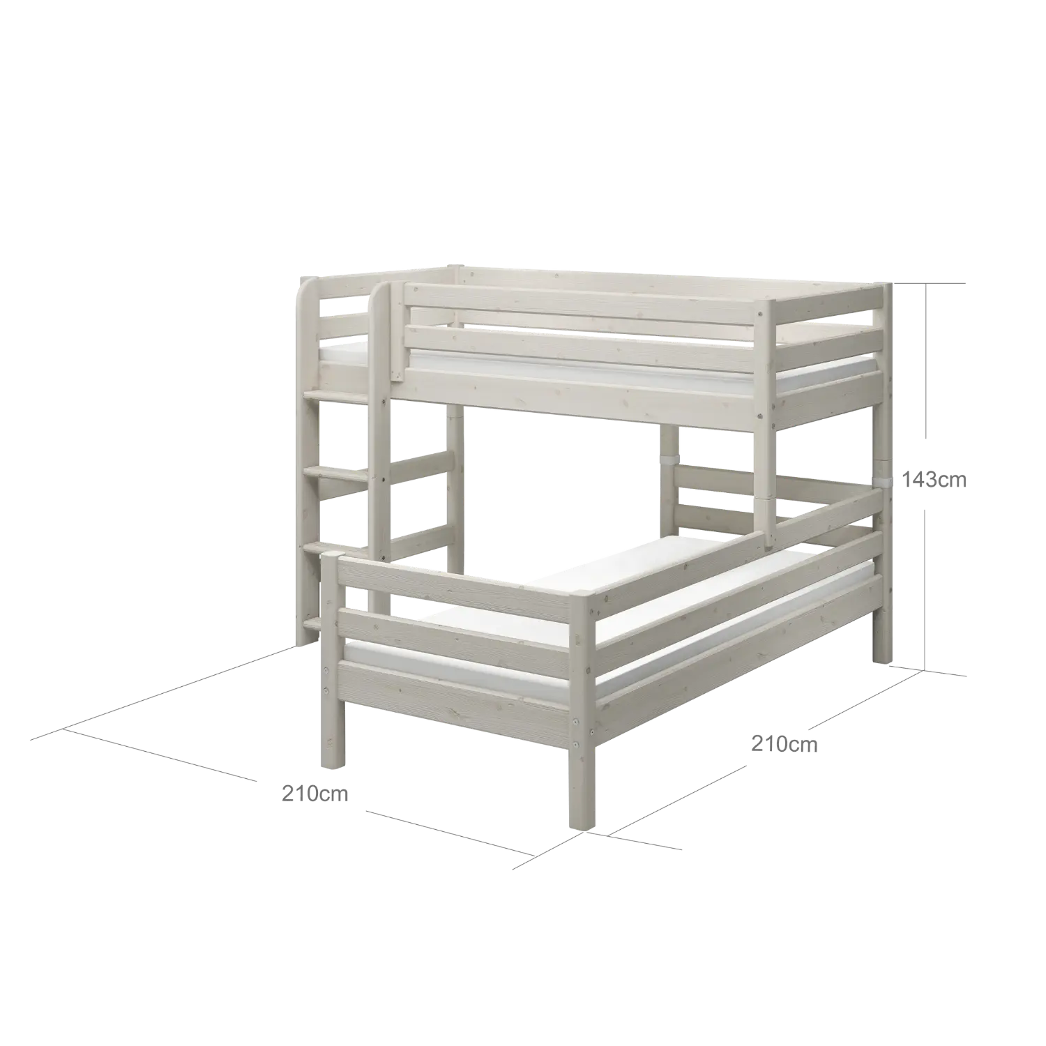 Bunk Bed 143 cm with Ladder and Safety Rail, 90x200 cm, White - Image 10