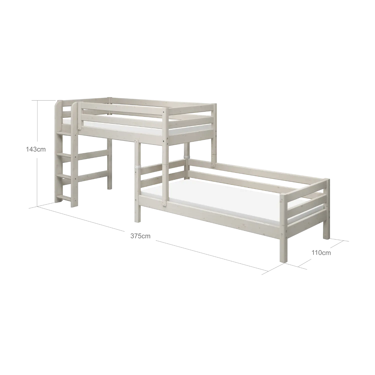 Bunk Bed 143 cm with Ladder and Safety Rail, 90x200 cm, White - Image 12