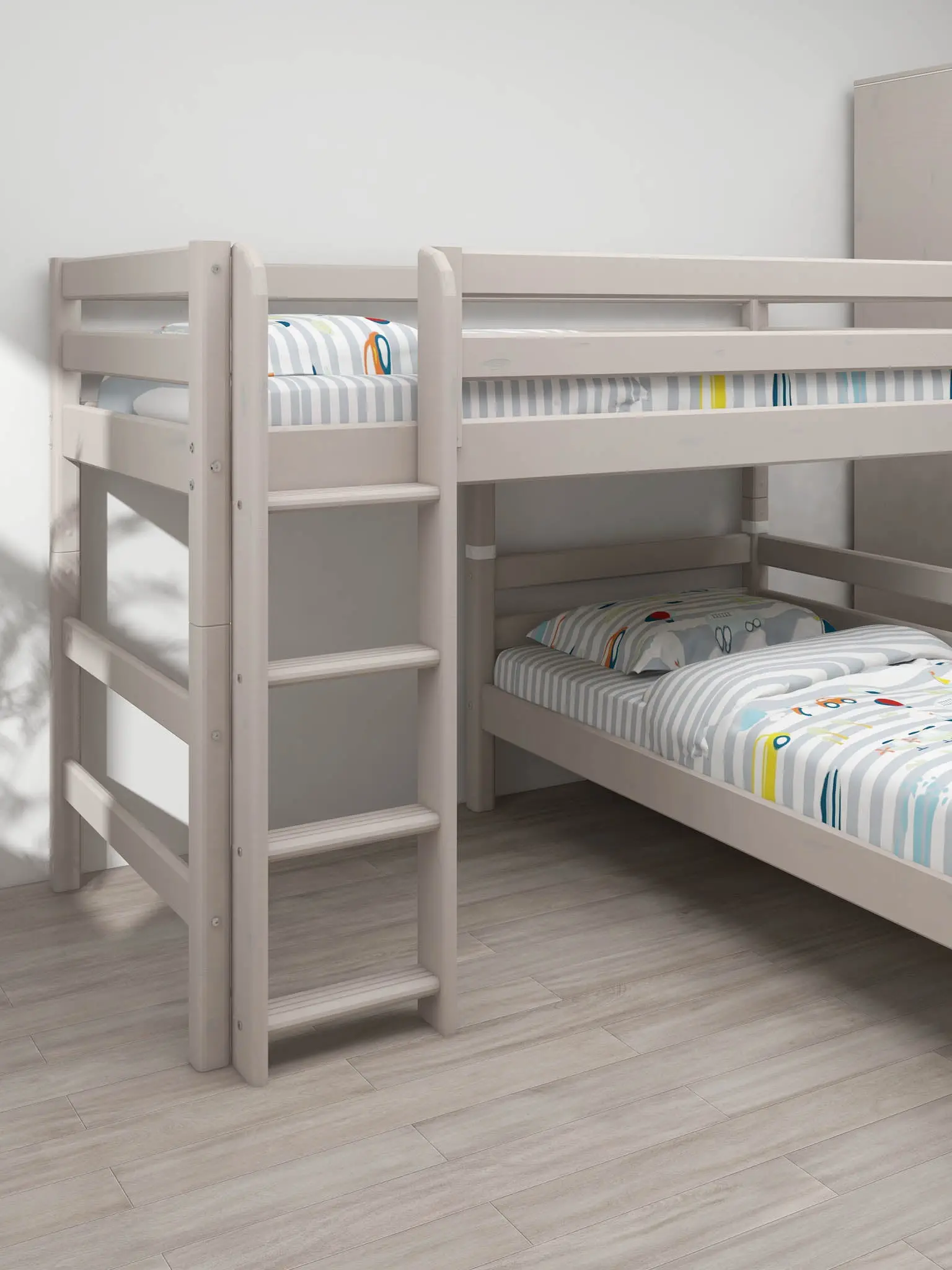 Bunk Bed 143 cm with Ladder and Safety Rail, 90x200 cm, White - Image 3