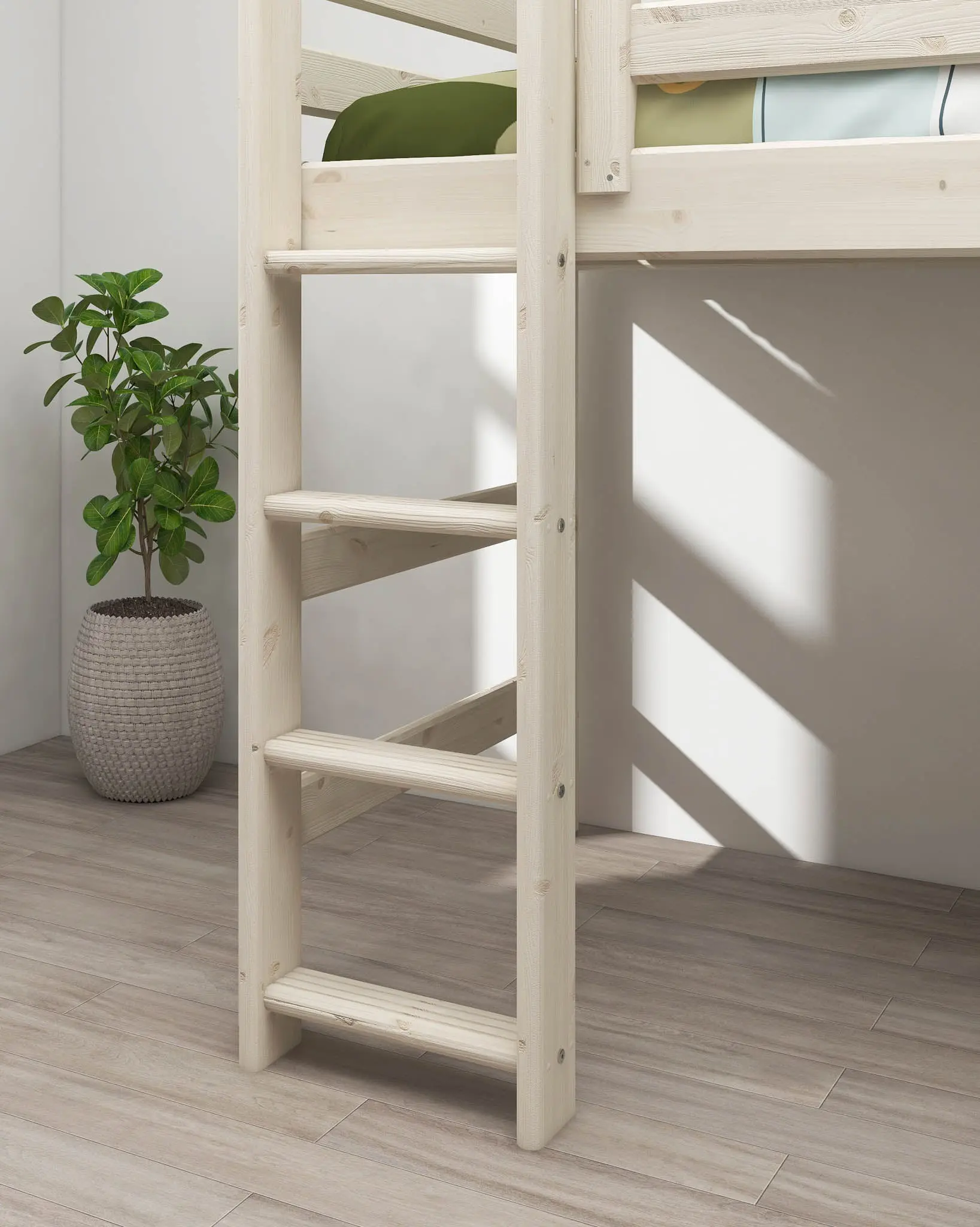 Bunk Bed 143 cm with Ladder and Safety Rail, 90x200 cm, White - Image 6