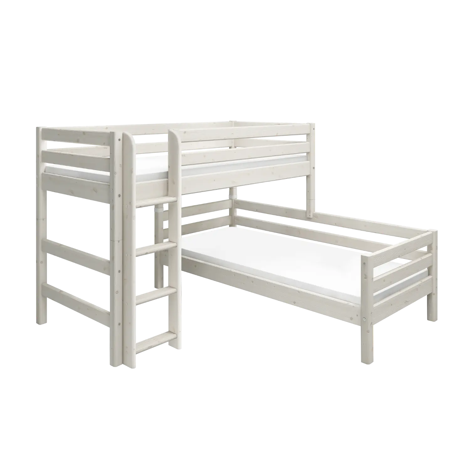 Bunk Bed 143 cm with Ladder and Safety Rail, 90x200 cm, White - Image 8
