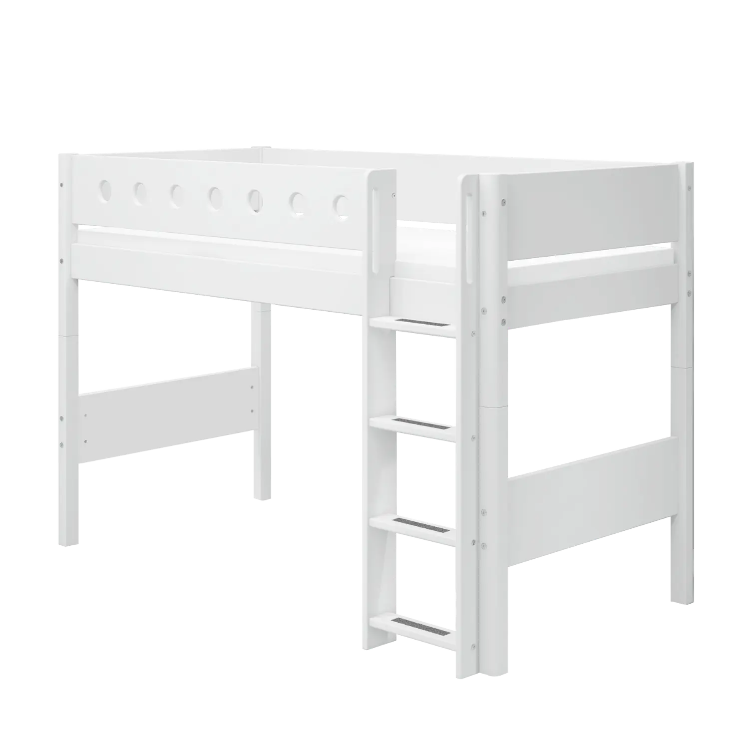 High Bed 143 cm with Ladder and Safety Rail, 90x200 cm, White